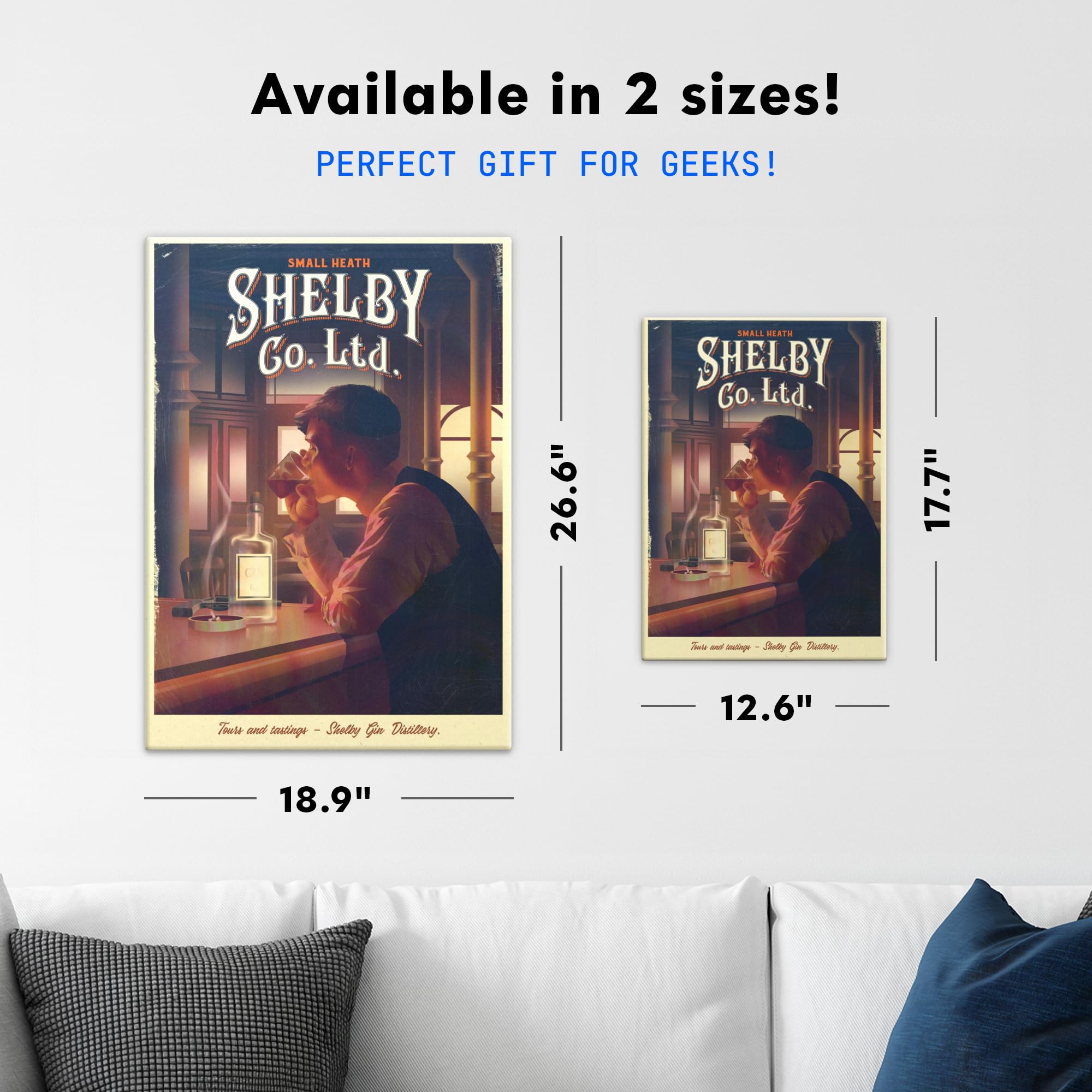 Displate Metall poster Peaky Blinders Shelby Gin Distillery Größe M | Moderne Bilder Wohnzimmer, Wandbilder für Schlafzimmer. Wanddeko & Geschenk. Wandkunst mit Magnet-Befestigung, ohne Bohren.