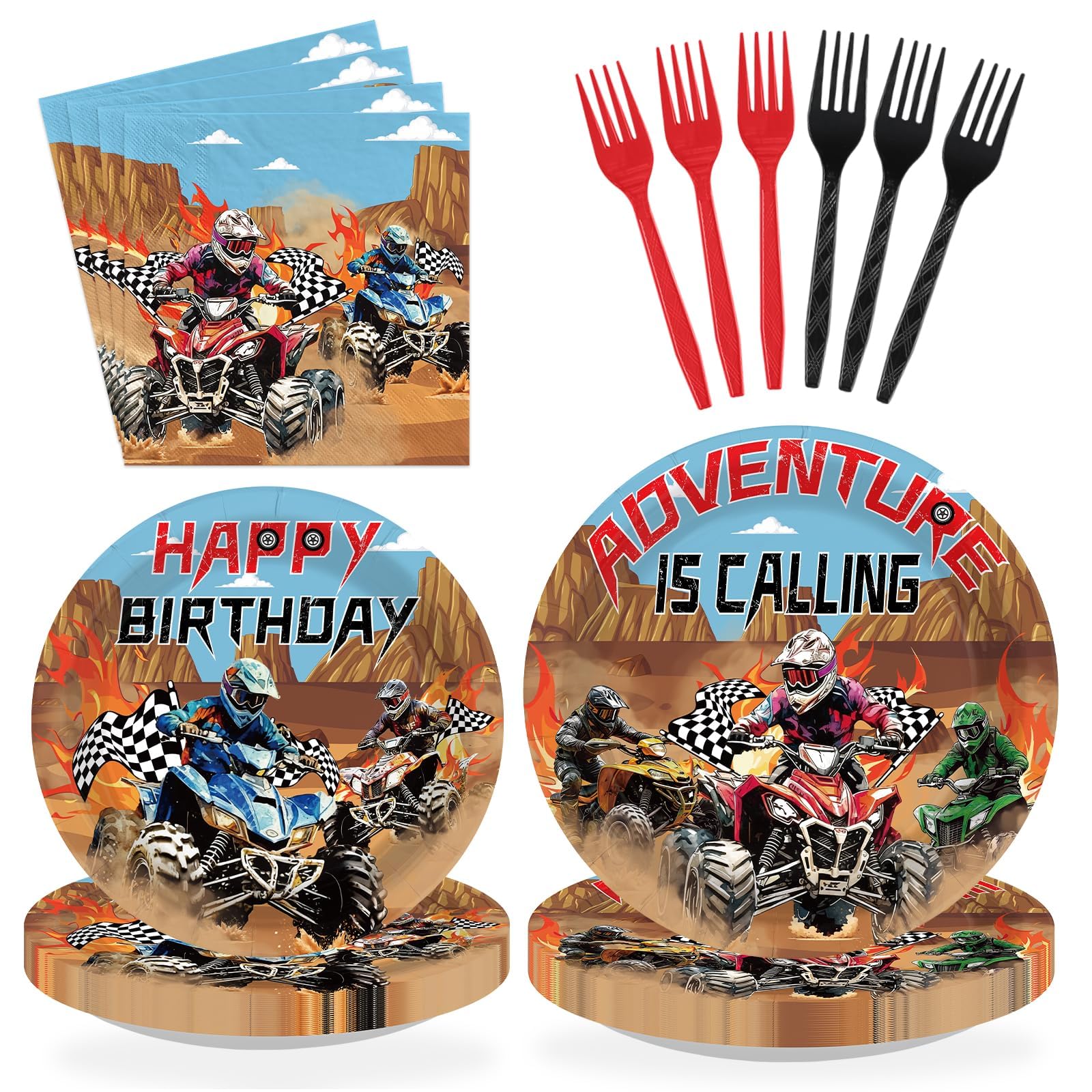 96 Pcs Four Wheeler Birthday Decorations for Kid Teen Boy Girl Serves 24
