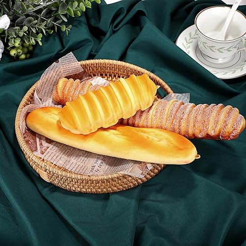 Vista 25 de Hipiwe Bandeja redonda de ratán con asas, bandeja organizadora decorativa tejida a mano para almacenamiento de bebidas de desayuno, aperitivos