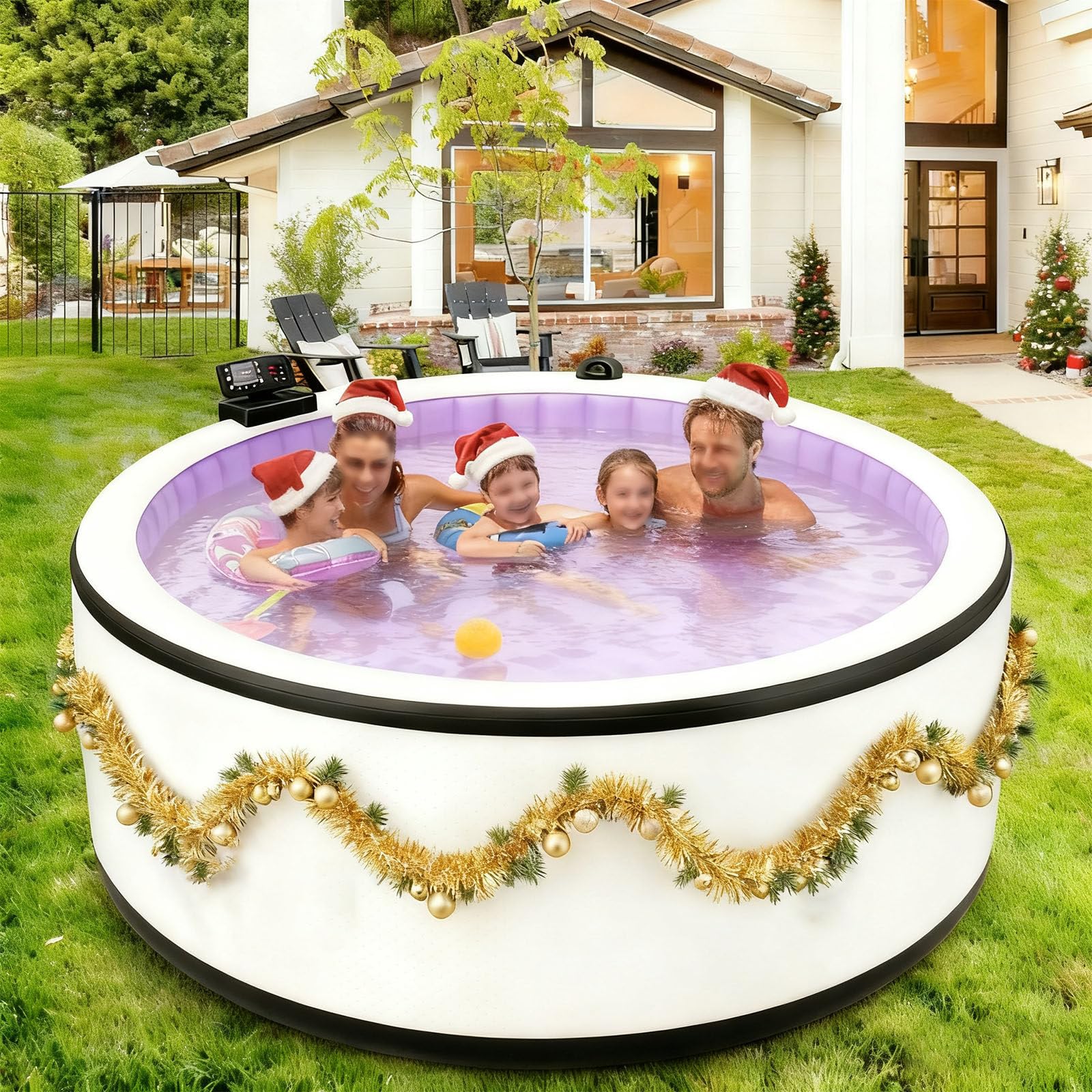 SPA Hinchable de Lujo para 2-6 Personas, Bañera de Hidromasaje Portátil para Exterior con Calentamiento Rápido, Masaje de 180 Chorros de Burbujas, Fácil Montaje para Relax en Jardín y Terraza L