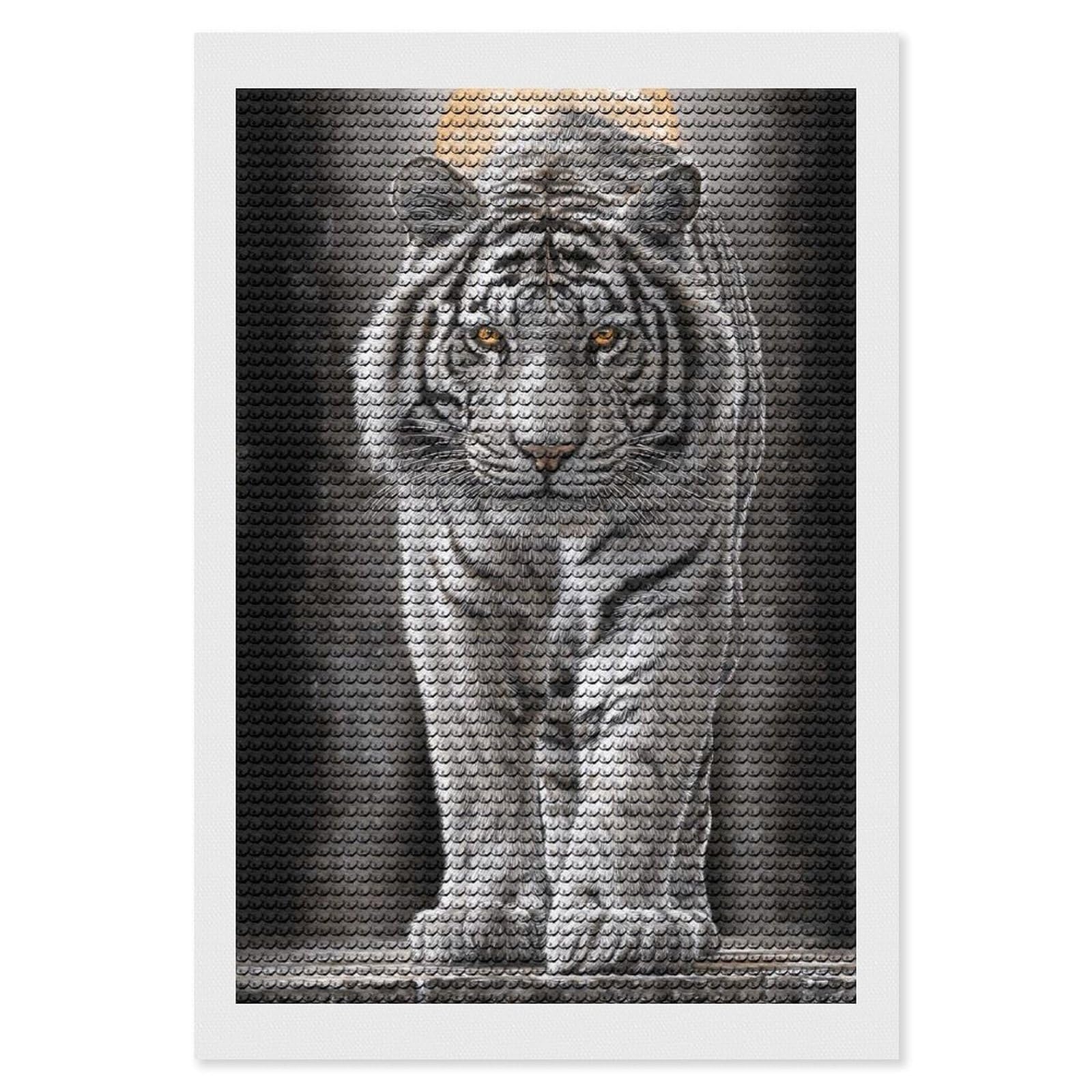 Junmoney White Tiger Portrait Under Full Moon Diamond Art Kit 8"x12", Modern Decor, for Adults, Printed Canvas, Holiday Gift Idea, Fun Craft Experience