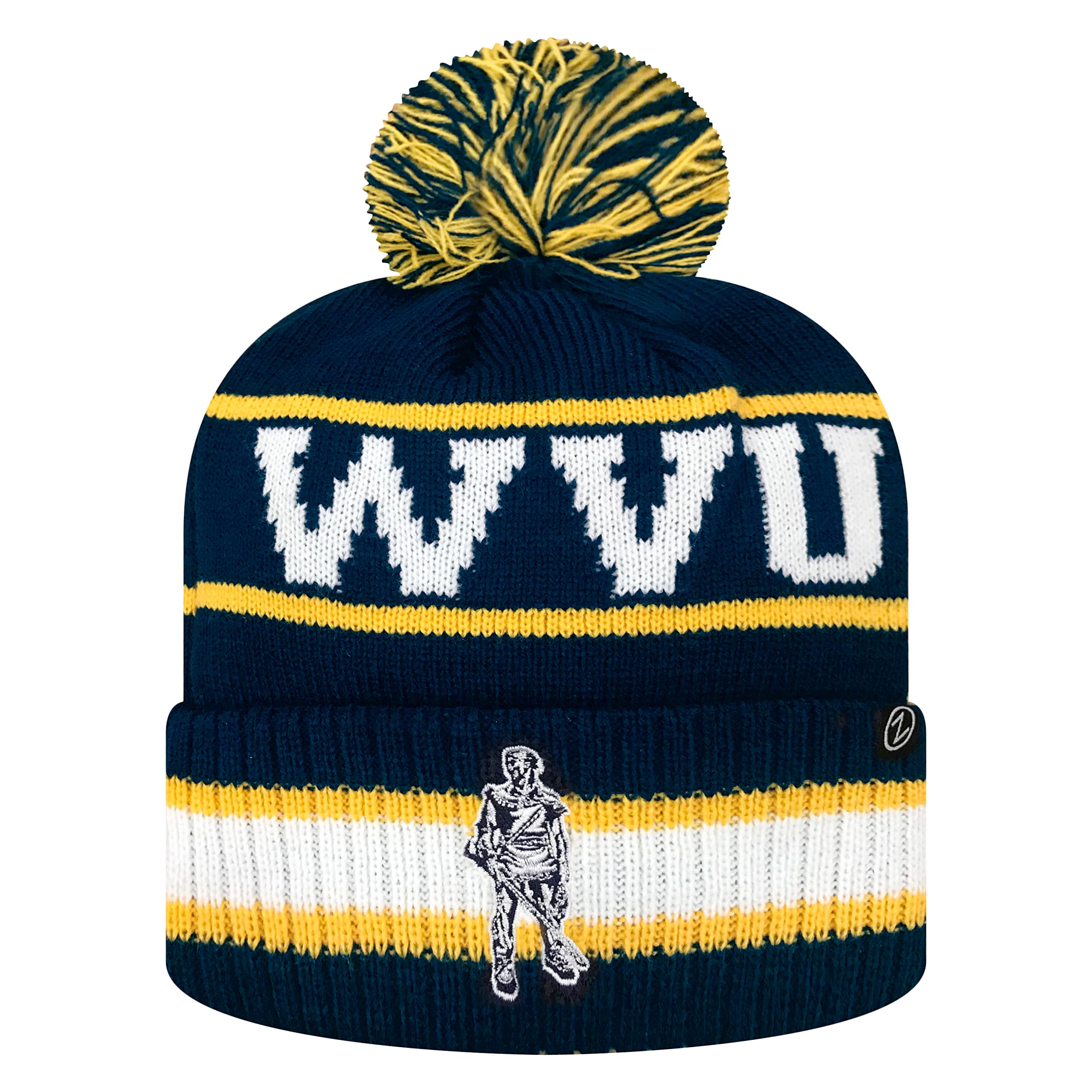 Zephyr NCAA Team Color-Retro Logo -Cuffed Knit Skully Beanie Pom Hat