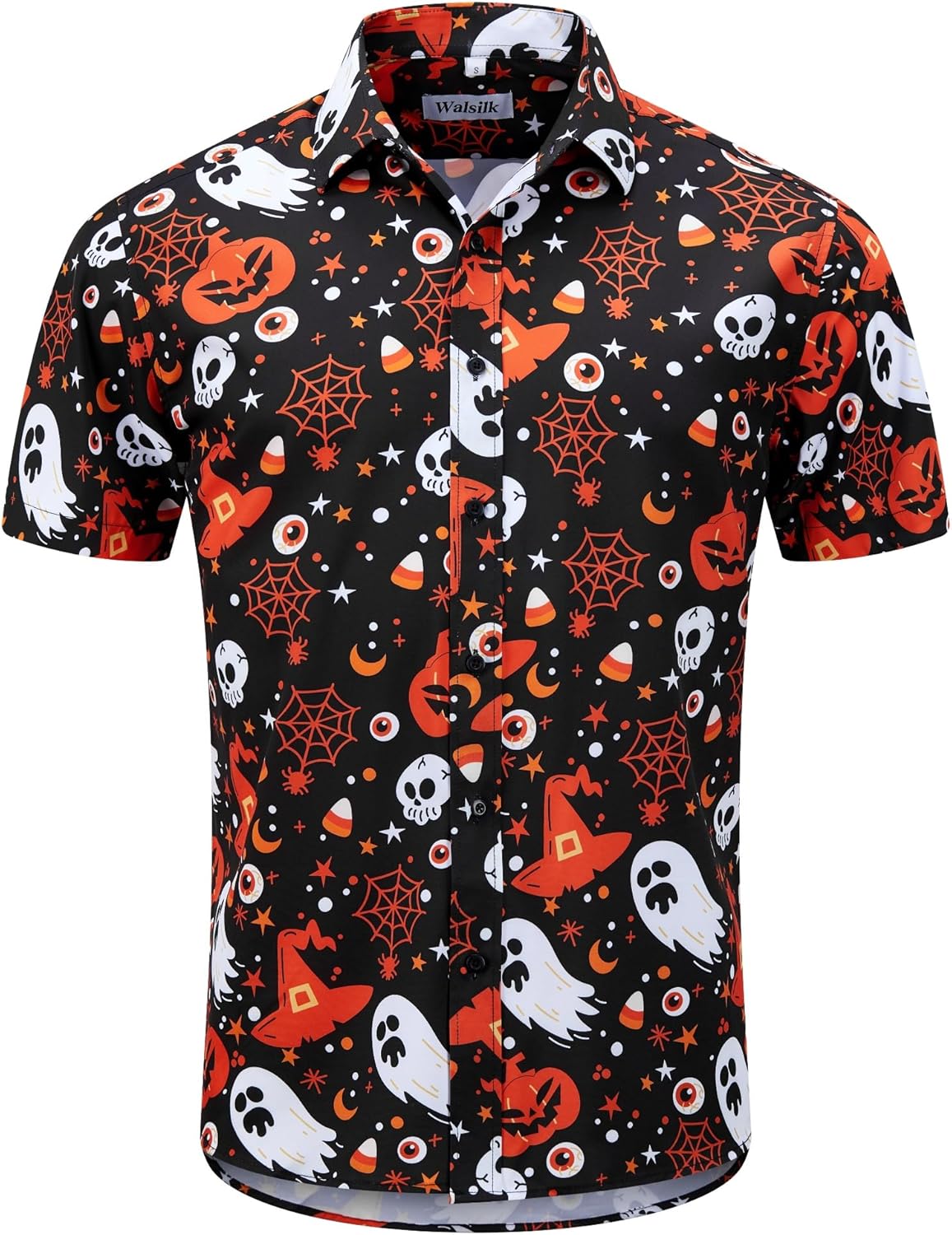Halloween Button Down Shirt for Men Pumpkins Printed Casual Short Sleeve Hawaiian Aloha Shirts - Image 2
