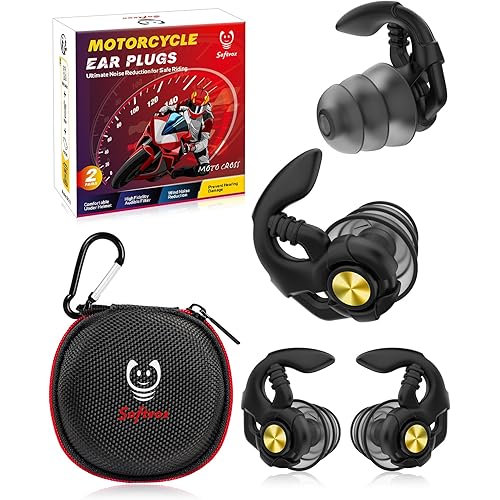 Motorcycle Ear Plugs, Wind Noise Reduction - Moto Hearing Protection, Reusable Earplugs for Motorbike, Motorsports, Touring, Racing, Riding - 2 Sizes, 27dB Noise Reduction Earbuds