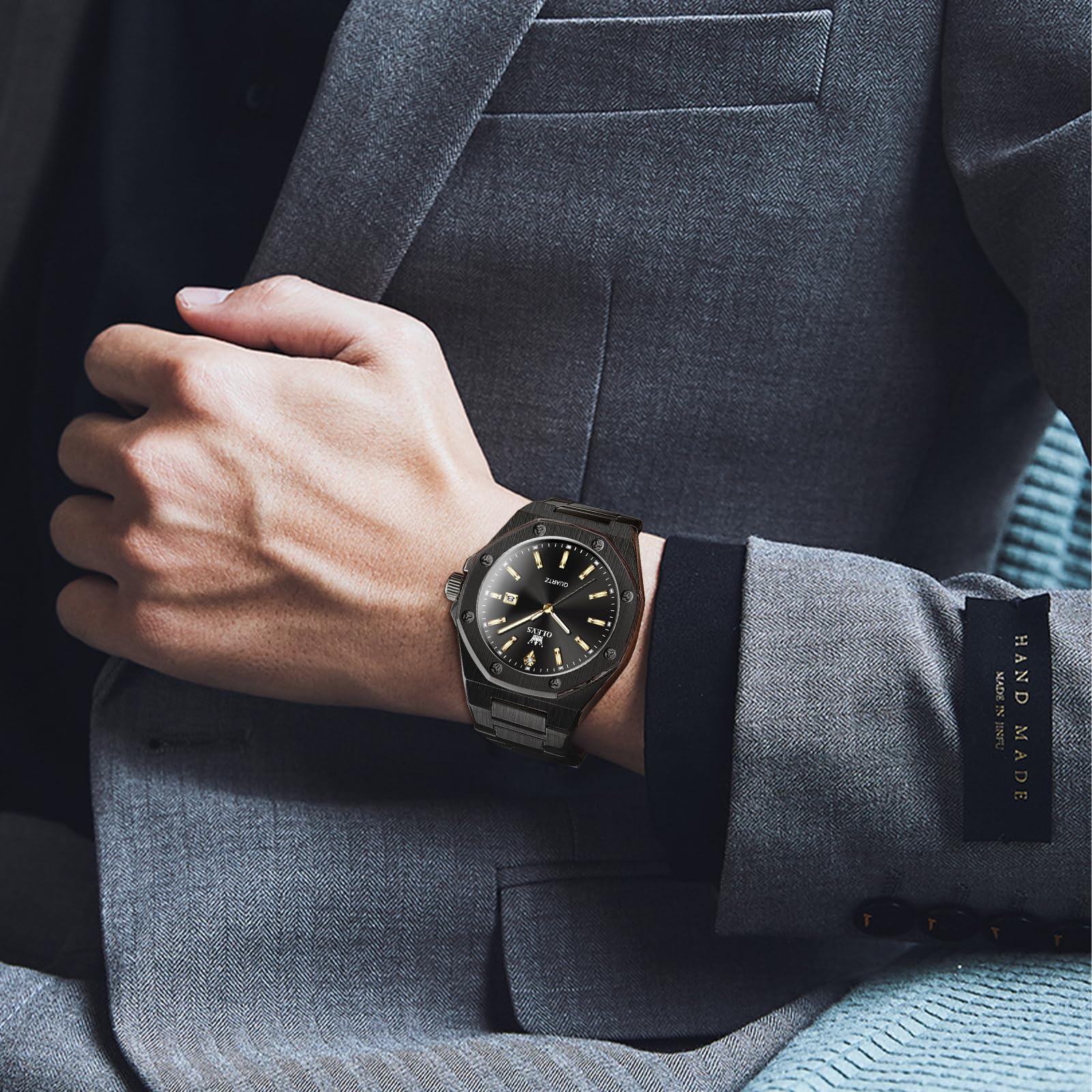 OLEVS Herrenuhr Silber Chronograph Luxus Schwarz Edelstahl Quarzuhr Herren