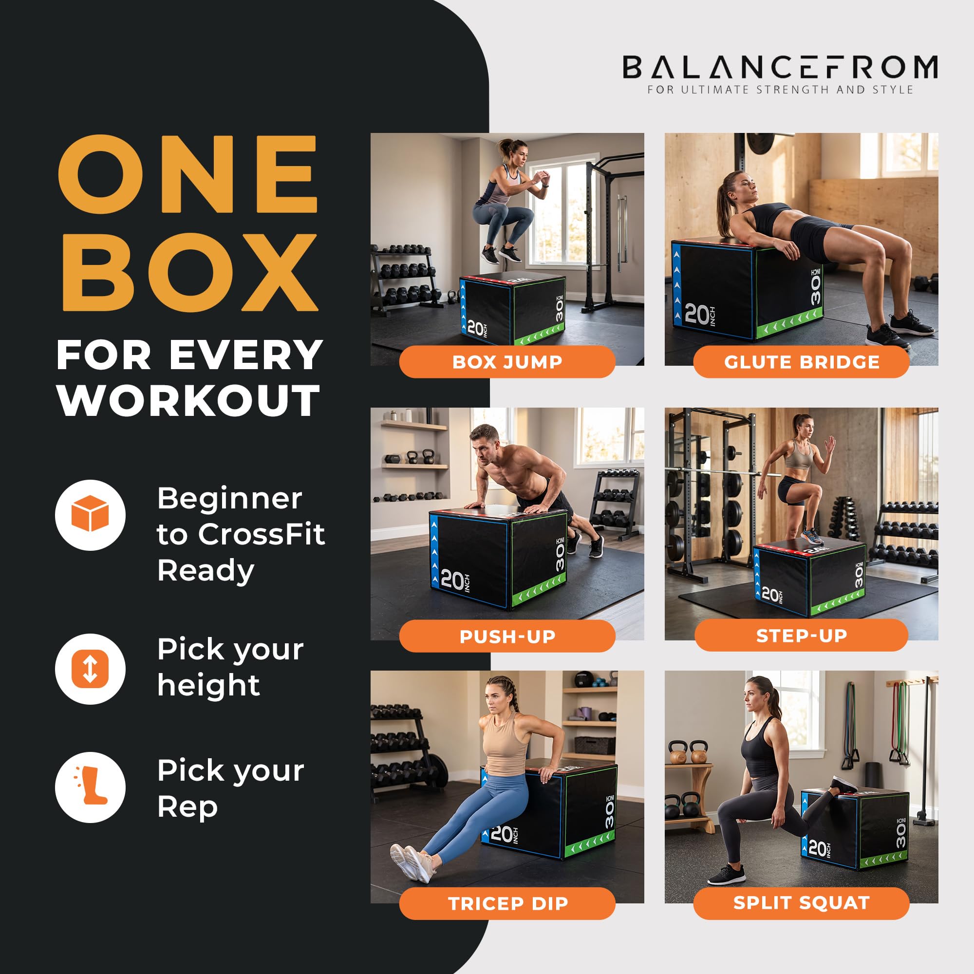 BalanceFrom 3 in 1 20 pollici 24 pollici 30 pollici scatola pliometrica schiuma esercizi di salto