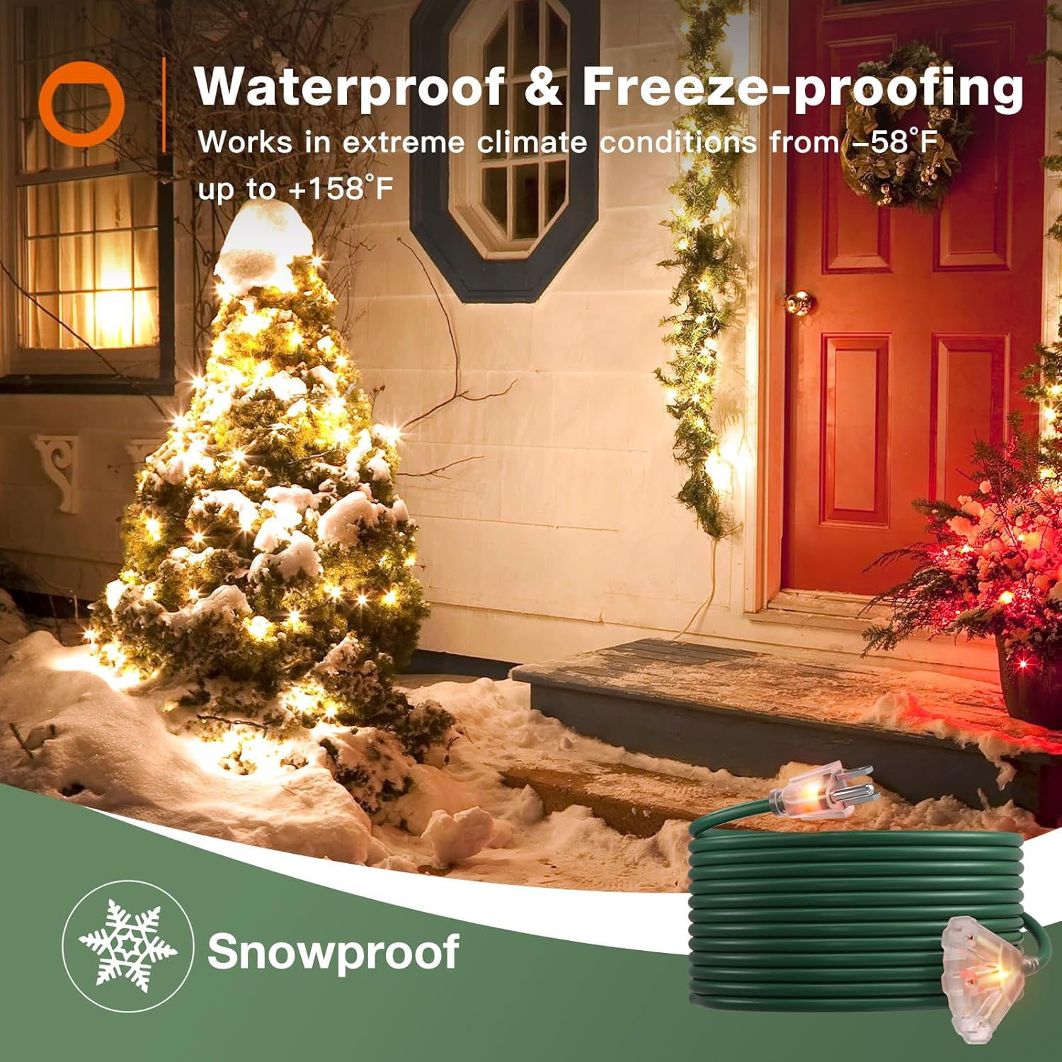 addlon 25FT 16/3 Lighted Outdoor Extension Cord with 3-Plug Outlet, Heavy Duty Extension Cord with 3 Prong Grounded Plug for Safety, 13AMP, Listed ETL