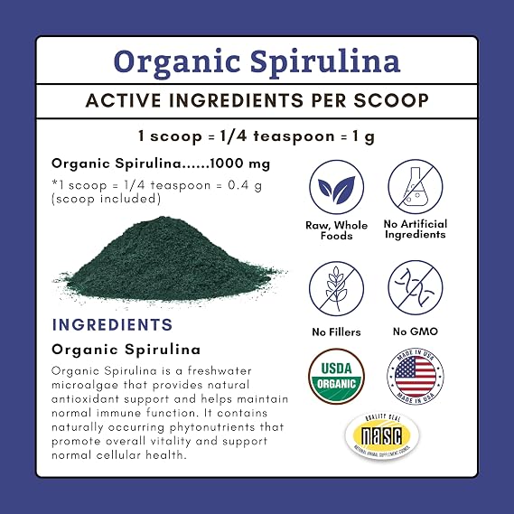 Wholistic Pet Organics Spirulina Powder for Dogs and Cats - Antioxidant Support for Dogs and Cats - Immune Support Supplement, Promotes Overall Wellness - Human-Grade Superfood for Pets - 85 Scoops