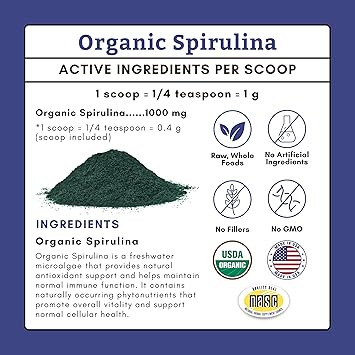 Wholistic Pet Organics Spirulina Powder for Dogs and Cats - Antioxidant Support for Dogs and Cats - Immune Support Supplement, Promotes Overall Wellness - Human-Grade Superfood for Pets - 85 Scoops