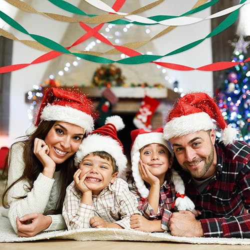 Miniatura 2 de Serpentinas de papel crepé 8 rollos de 656 pies, paquete de serpentinas de fiesta verdes, rojas, doradas y blancas para decoraciones de Navidad,