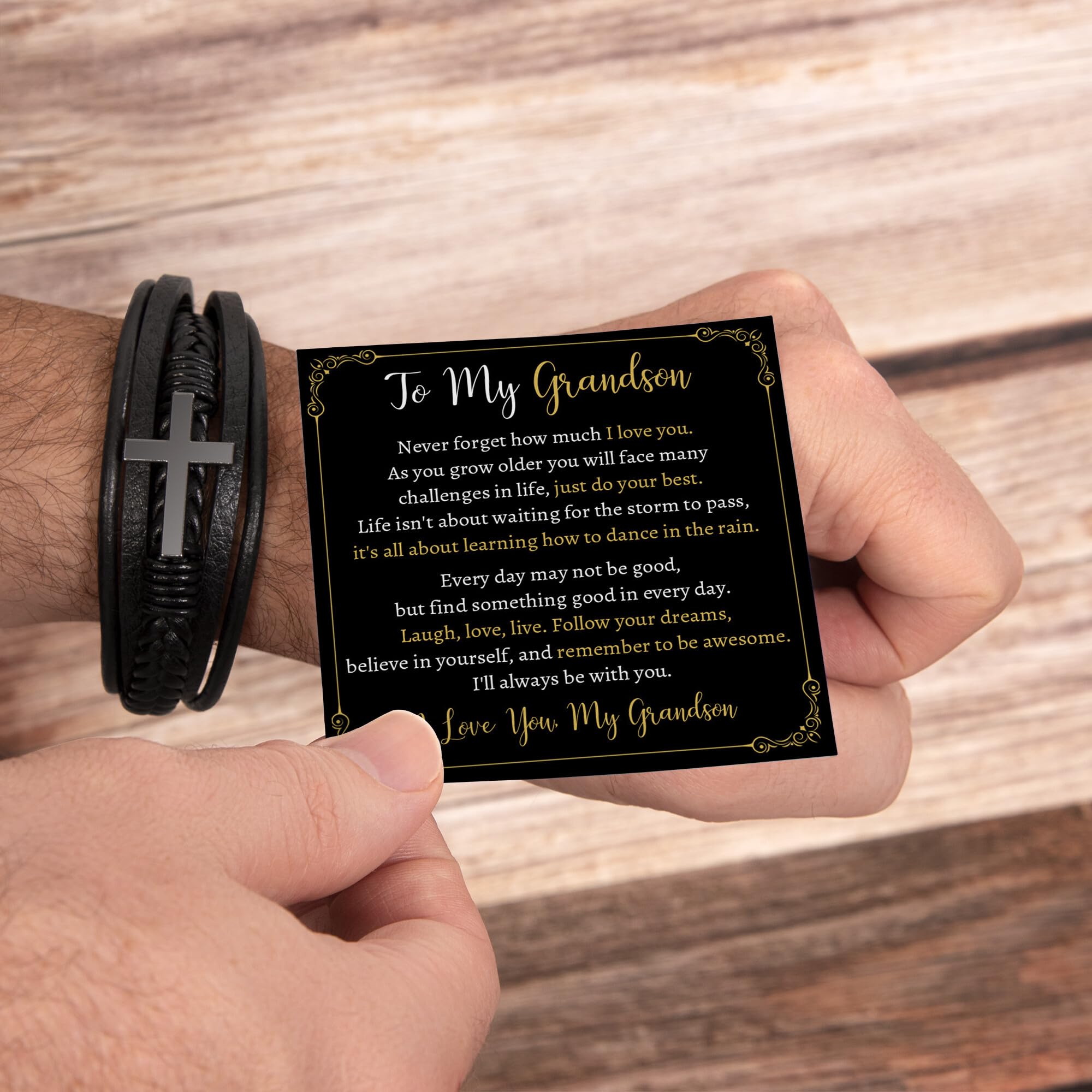 Braccialetto con croce con scritta in lingua inglese "To My Grandson", regalo per nipote, regalo per nonni, laurea, Natale, compleanno, ricordo significativo per adolescenti