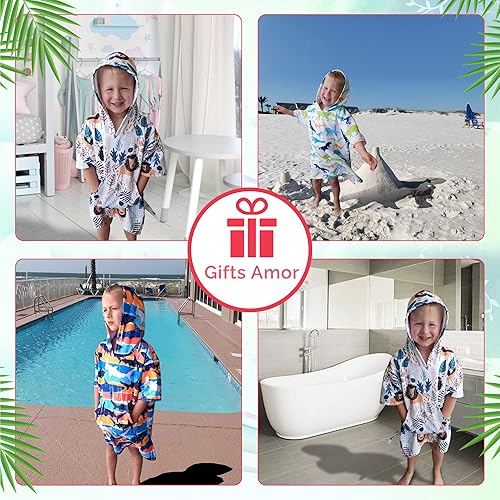 Miniatura 4 de Toalla con capucha, poncho de playa para baño, piscina, para niños, secado rápidoresistente a la arena, pequeña (3-10 años), dinosaurios
