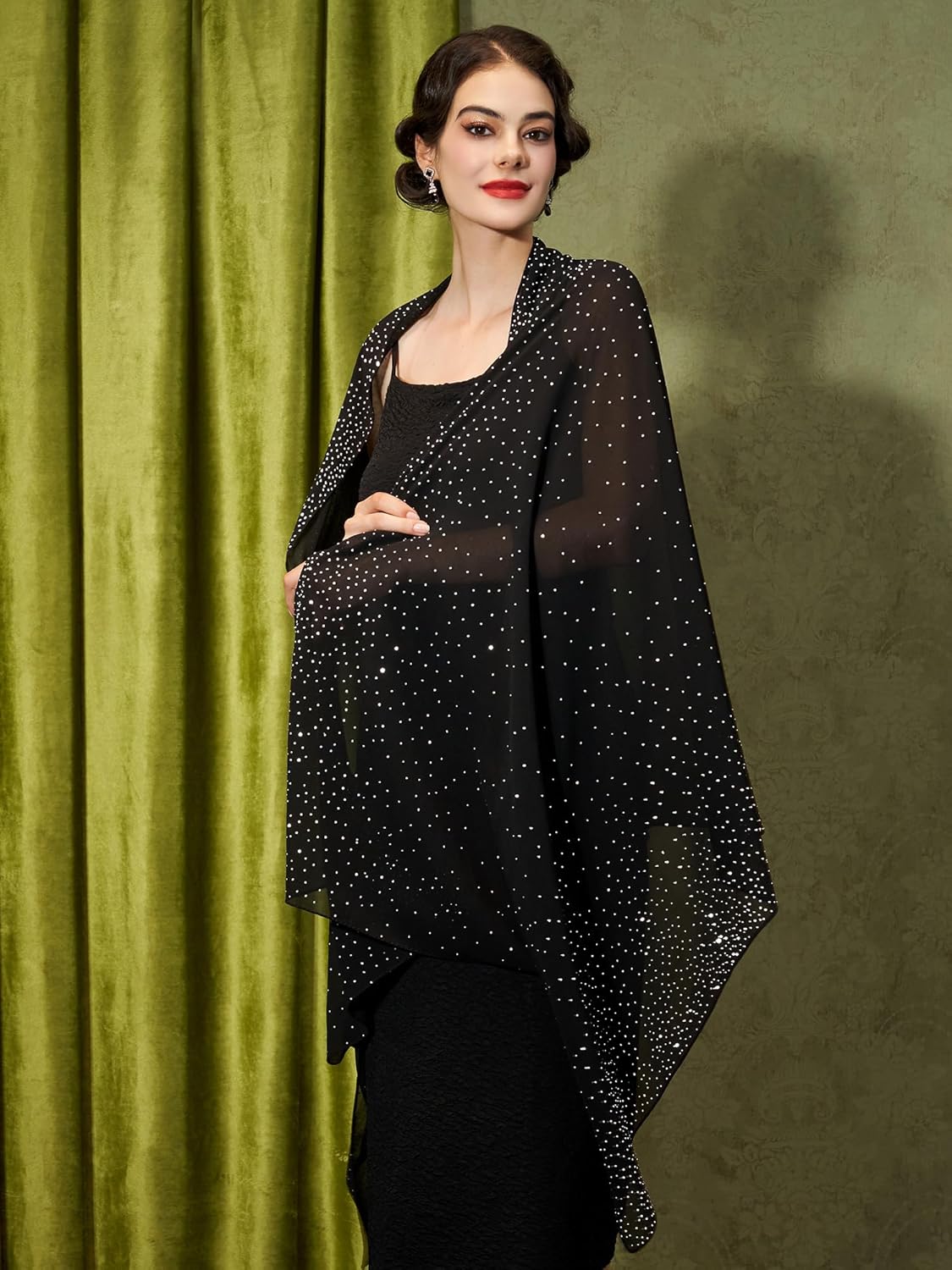 YESSA Womens Rhinestone Shawls and Wraps for Evening Dresses,Sequin Chiffon Shawls and Wraps for Weddings Formal Shawl Scarf - Image 6