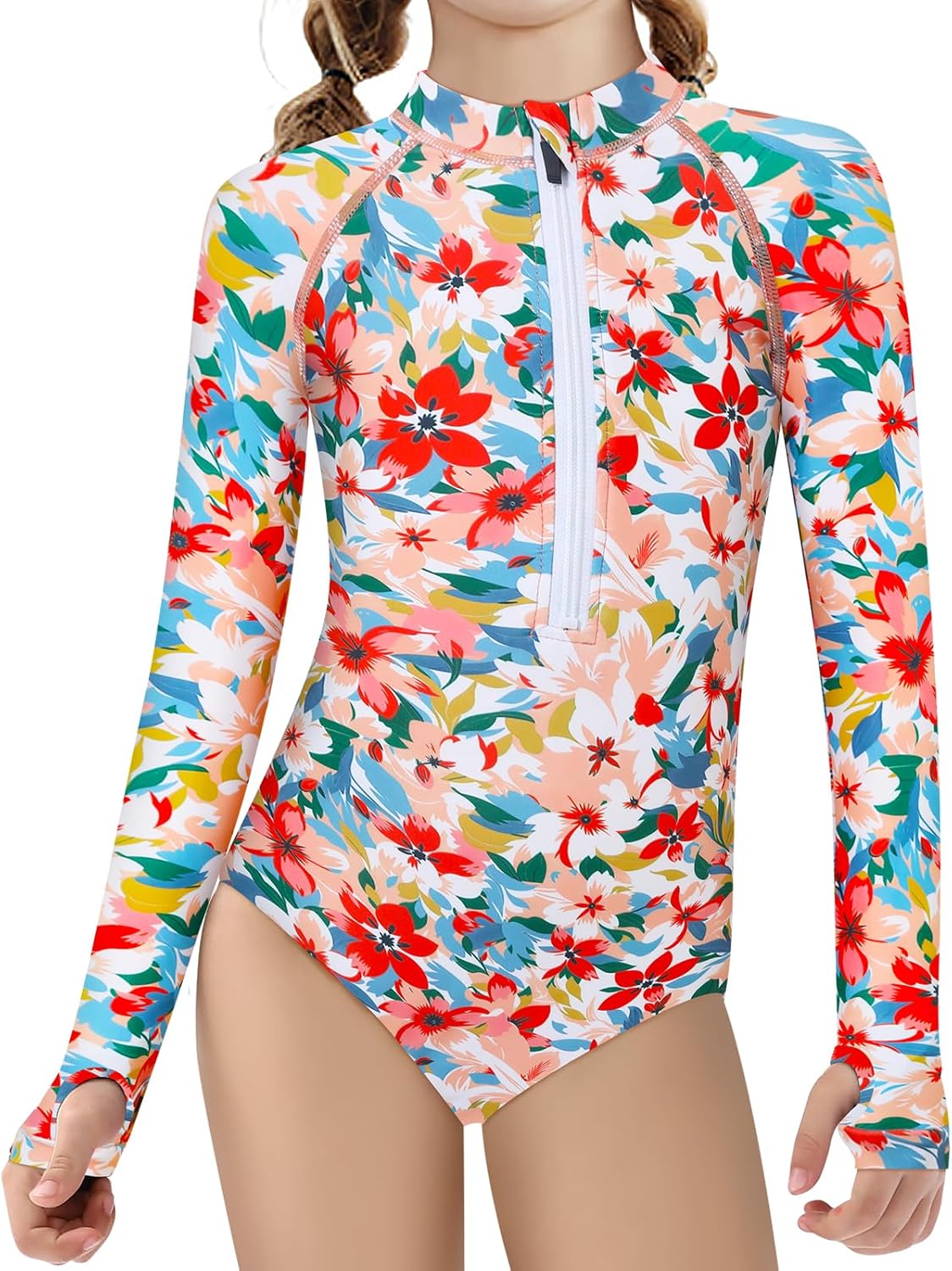 Girls Long Sleeve Swimsuit UV Protection One-Piece Rashguard Swimwear Bathing Suit - Image 2