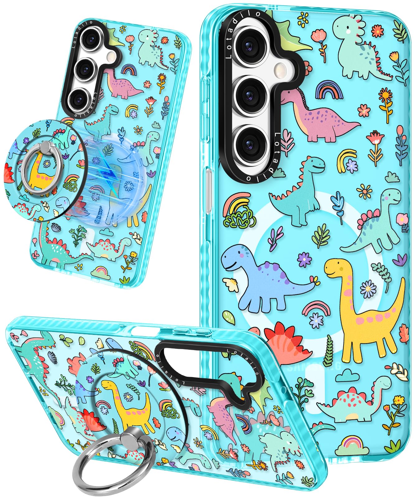 Lotadilo Cute Case for Samsung Galaxy A16 for Women Girls - Funny Dinosaur Design Compatible with Magsafe Magnetic Ring Holder Kickstand Fashion TPU