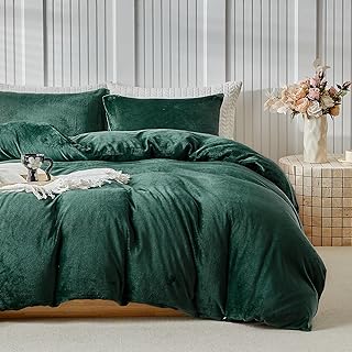 WARMDERN Emerald Green Velvet Duvet Cover Set King Size, Luxury Milk Vel...