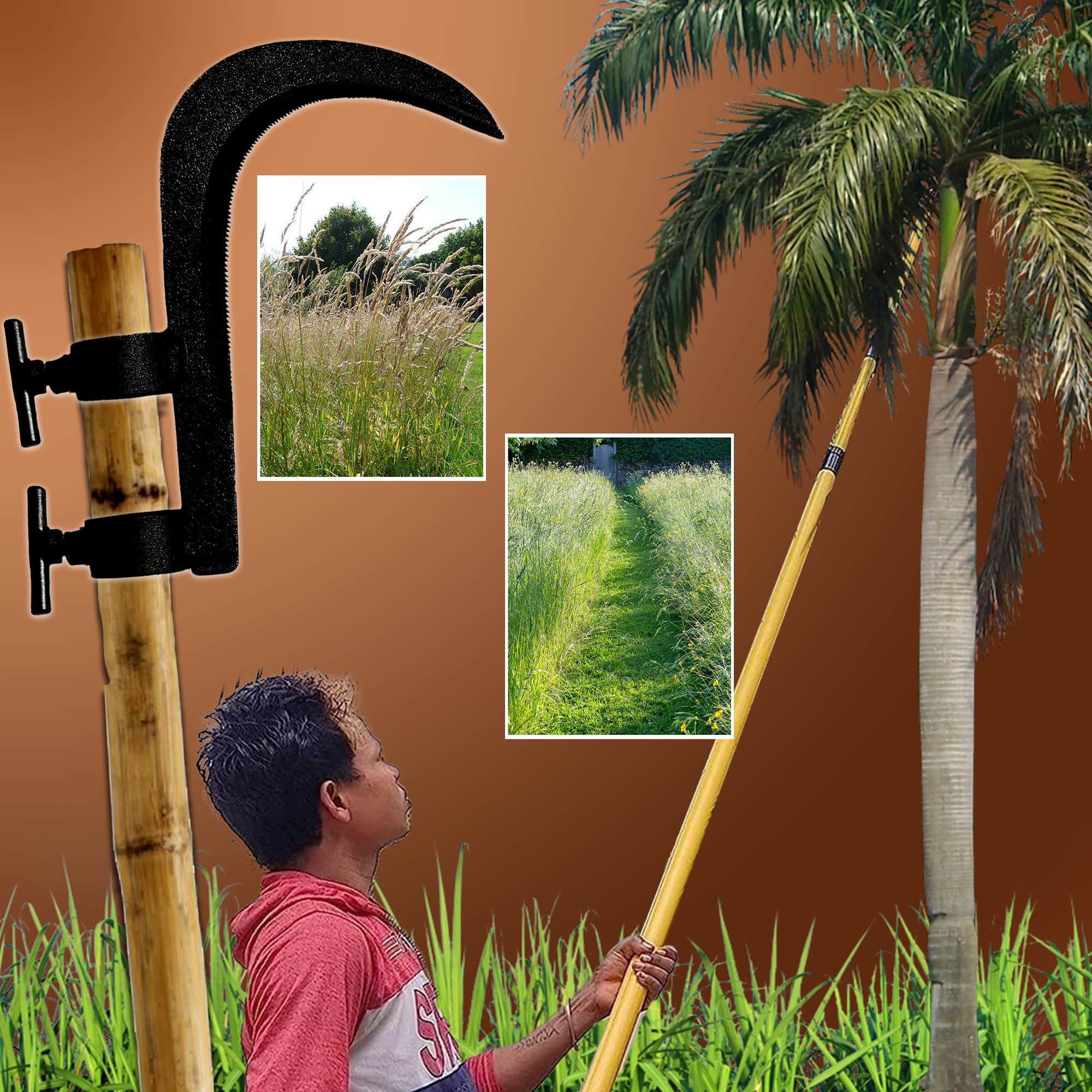 JIAVARRY Grass Sickle Cutter Head | Grass Sickle Cutter Head – Razor-Sharp & Durable for Effortless Cutting den Sickle Tool with Adjustable Handle Clamps, Black Metal Blade, Traditional Design - Image 5 thumbnail
