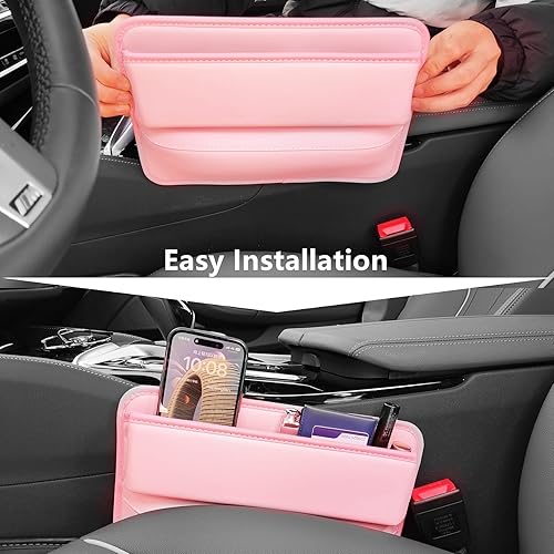 Miniatura 3 de EXUIKO Organizador de espacio para asiento de automóvil, color rosa, almacenamiento de bolsillo universal para llenar el espacio entre el asiento y