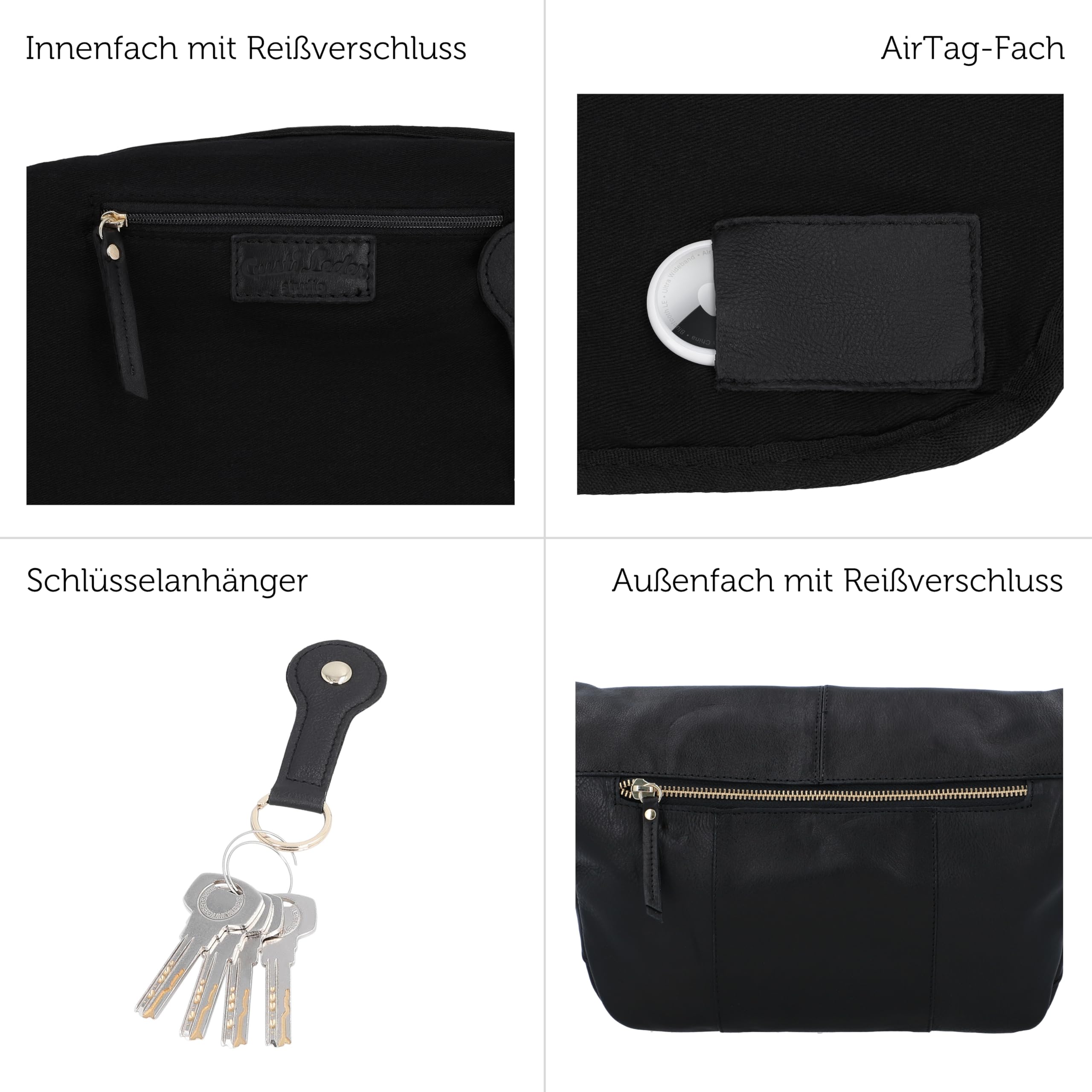 Gusti Leder Bauchtasche Freya - Damen Gürteltasche Schwarz Echtleder Hüfttasche mit Verstellbarem Gürtel - Vintage Festivaltasche für Damen und Herren