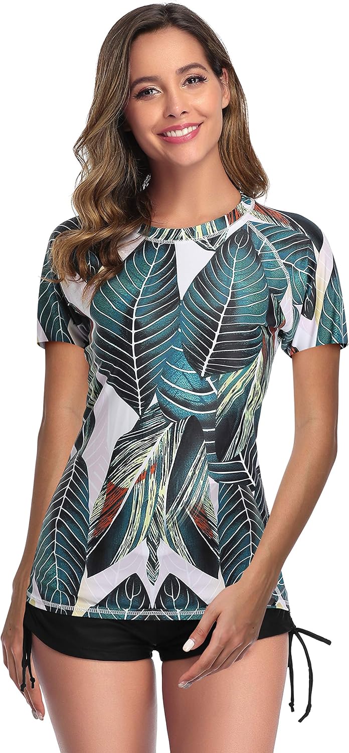 Women's short sleeve rash guard built in bra Clearance