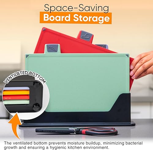 Miniatura 2 de Juego de 4 tablas de cortar no tóxicas con tijeras de primera calidad, tablas de cortar de plástico y goma sin BPA para artículos esenciales de
