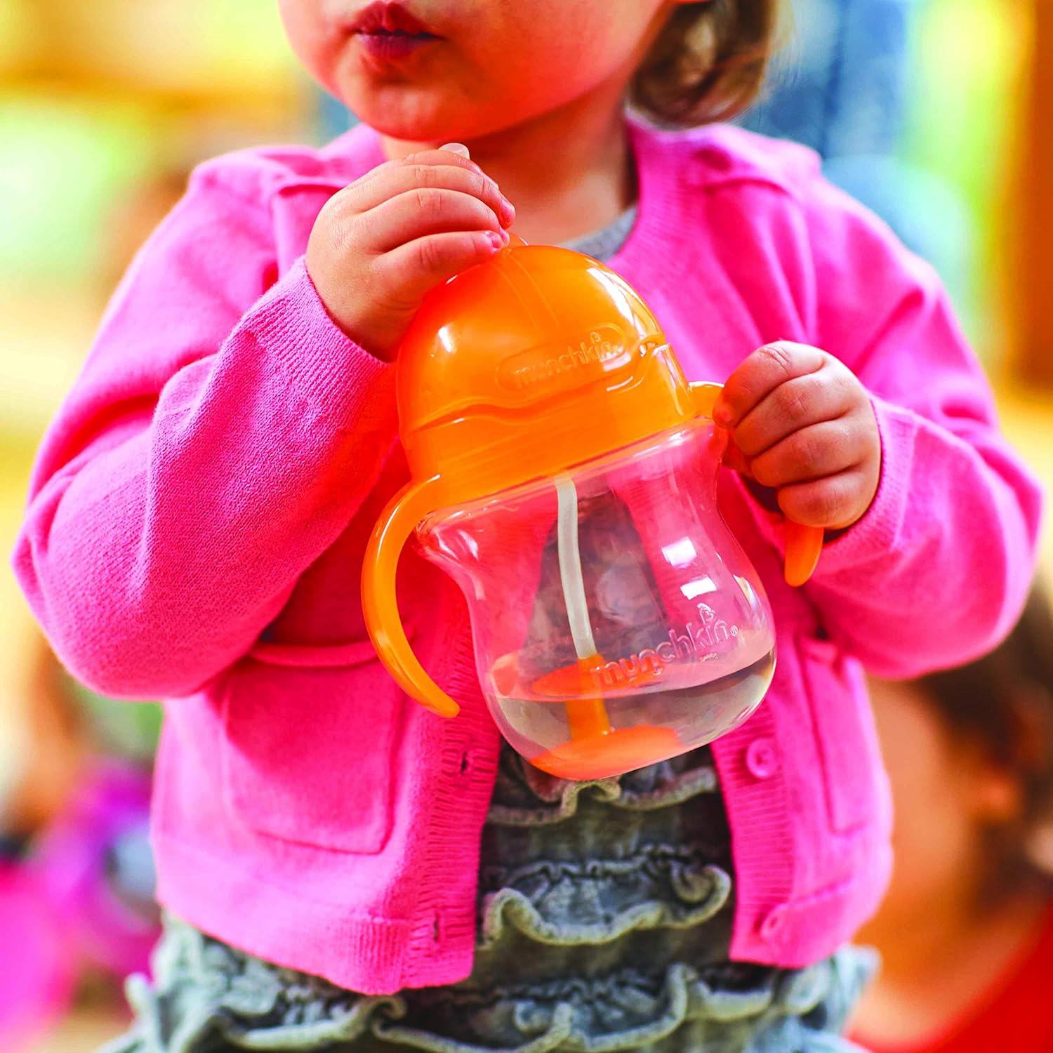 Munchkin Any Angle Click Lock Weighted Straw Trainer Cup, Orange, 7oz : Baby