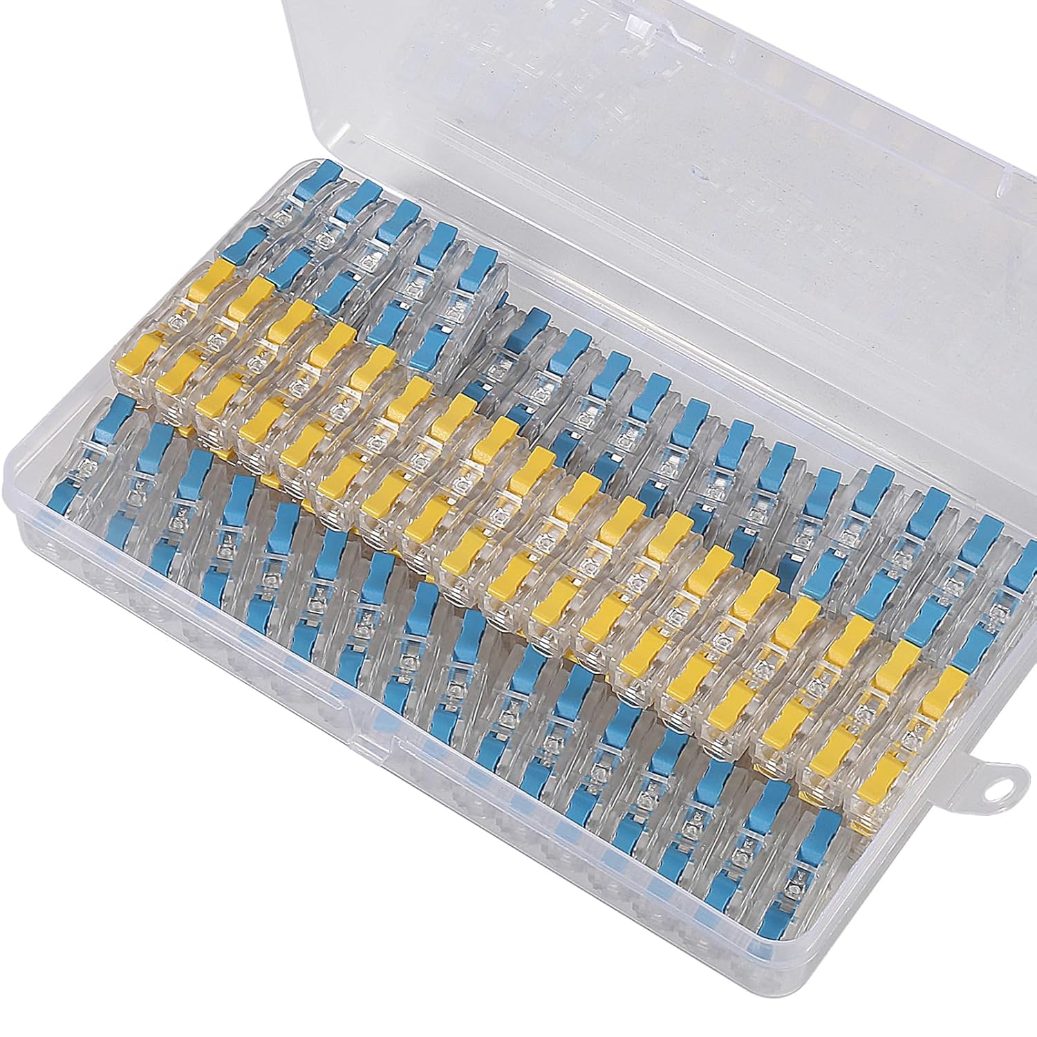 75PCS Lever Wire Connector Compact Connectors Quick Connect Electrical Wire Conductor Connectors Kit for Circuit Inline Splice AWG 28-12,1 in 1 Out Transparent Yellow Blue