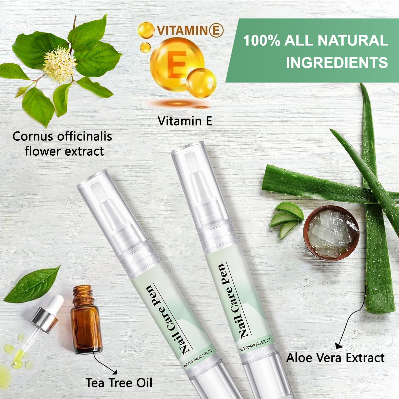 Nail Care Pen - Set di 3 penne per unghie curate e unghie dei piedi con olio di tea tree, vitamina E e aloe vera