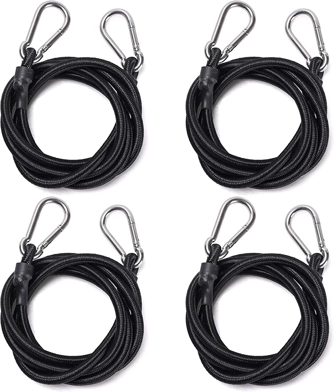 KING PIECES 60 Inch Bungee Cords with Hooks Heavy Duty 4 Pieces Black