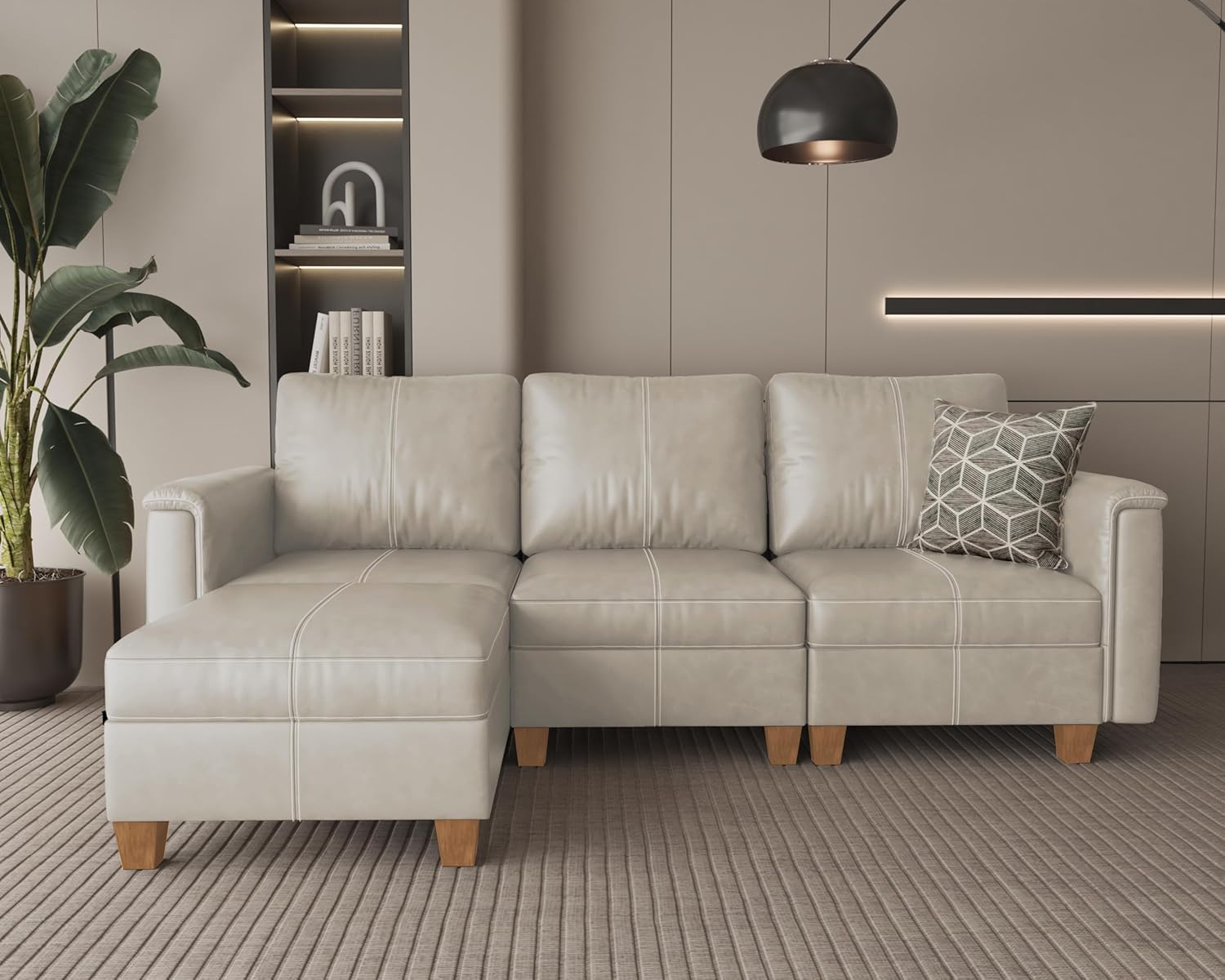 SITJOY Faux Leather Modular Sectional Sofa with Storage, Mid Century Modern Sectional Couches for Living Room, 65" Wide Loveseat Sofa, Gray
