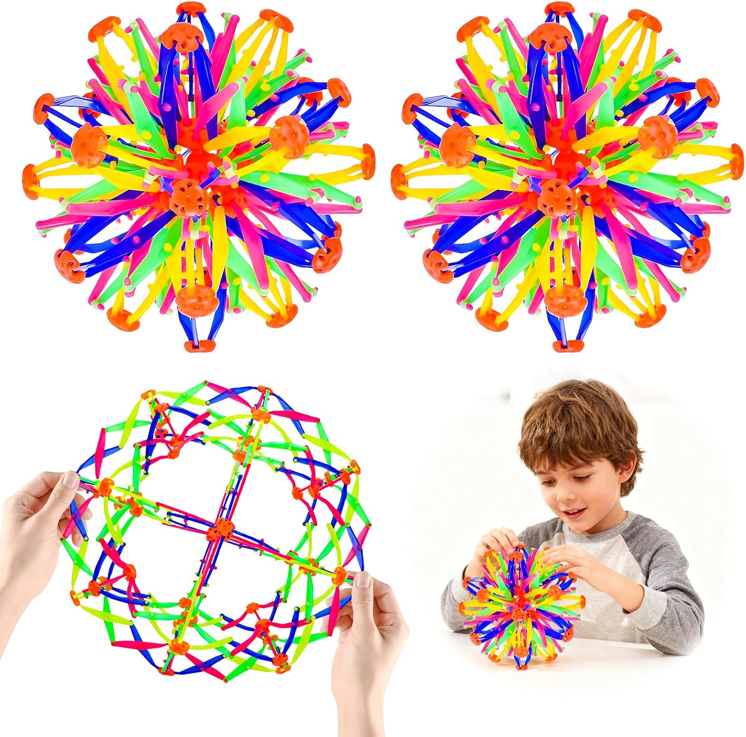 2Pcs Colorful Sphere Collapsible Expandable Magic Breathing Expanding Balls Toy for Toddlers Kids 2 3 4 +Year Old Boys Girls,Sensory Fidget Stress Balls Toy for Autism, Anxiety,Yoga -ADHD