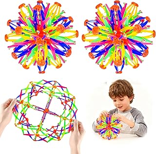 2Pcs Colorful Sphere Collapsible Expandable Magic Breathing Expanding Balls Toy for Toddlers Kids 2 3 4 +Year Old Boys Girls,Sensory Fidget Stress Balls Toy for Autism, Anxiety,Yoga -ADHD