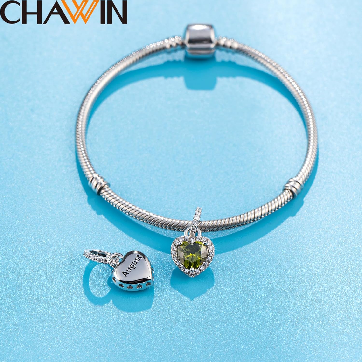 Birthstone Charms, 925 Sterling Silver Heart Dangle Charm, Sparkling CZ Compatible with Pandora Charm Bracelet, Necklace, Birthday Gifts for Women/Wife/Mother - Image 3