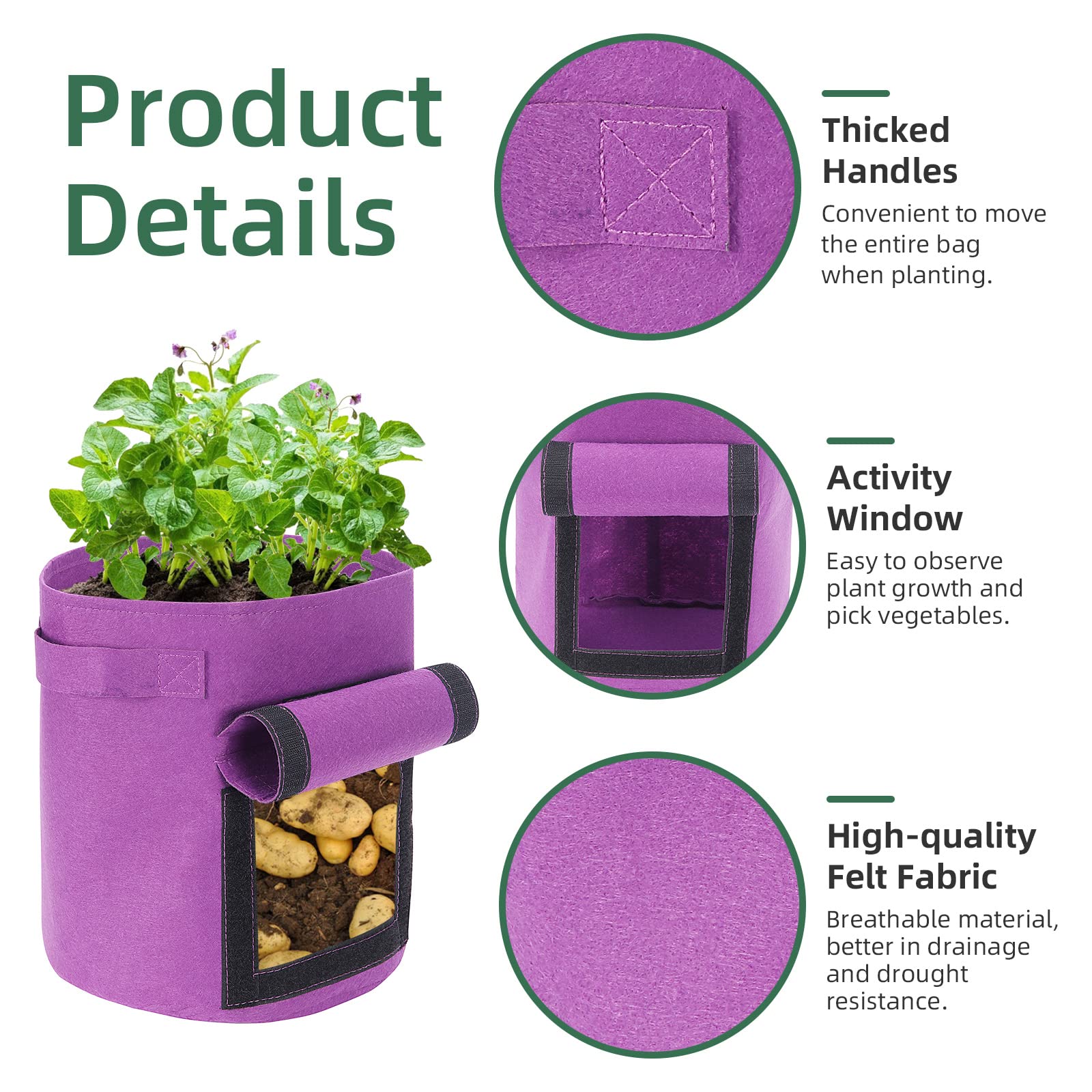Kartoffel Pflanzsack 6 Stück 10 Gallonen Kartoffel Pflanzsack, 38 L Pflanztaschen mit Sichtbarer Klappe und Griffen, Mehrfarbig Garten Pflanzbeutel für Gemüse, Kartoffel, Tomaten (10 Gallone, 38 L)