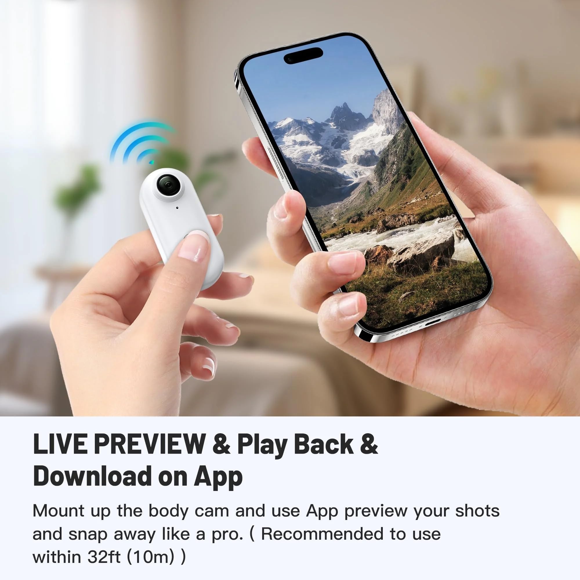 Caméra Sport 4K WiFi Étanche Aimanté Mains Libres - Mini Action Cam Portable avec Clip 360° Angle 120°,Enregistrement en Boucle, Caméra Vlog POV pour Moto Casque,Velo, Équitation, Ski et Animaux Blanc