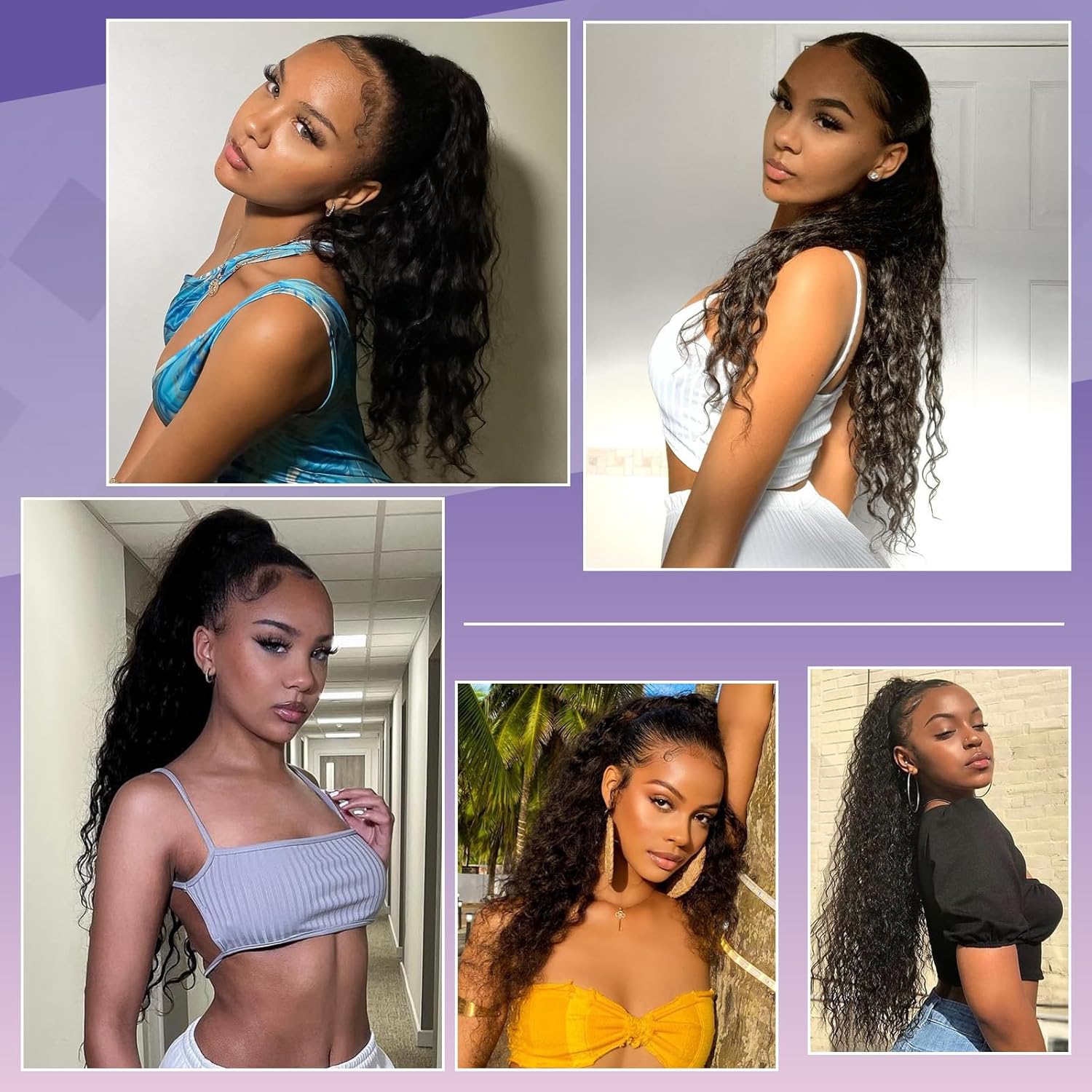 Ponytail Extension Drawstring Ponytail for Black Women, Afro Kinky Curly Ponytails Synthetic Hair Extensions, Human Hair Feeling Pony Tails Hairpiece for Daily Use (Black, Curly-22 Inch)