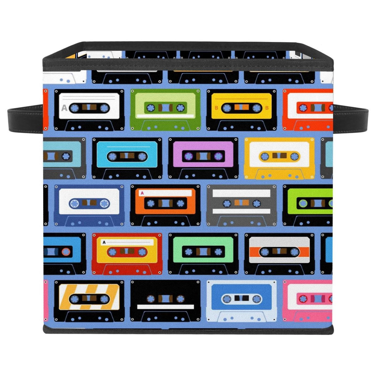 Panier de rangement pour jouets vêtements livres pliable en tissu style cassettes de musique