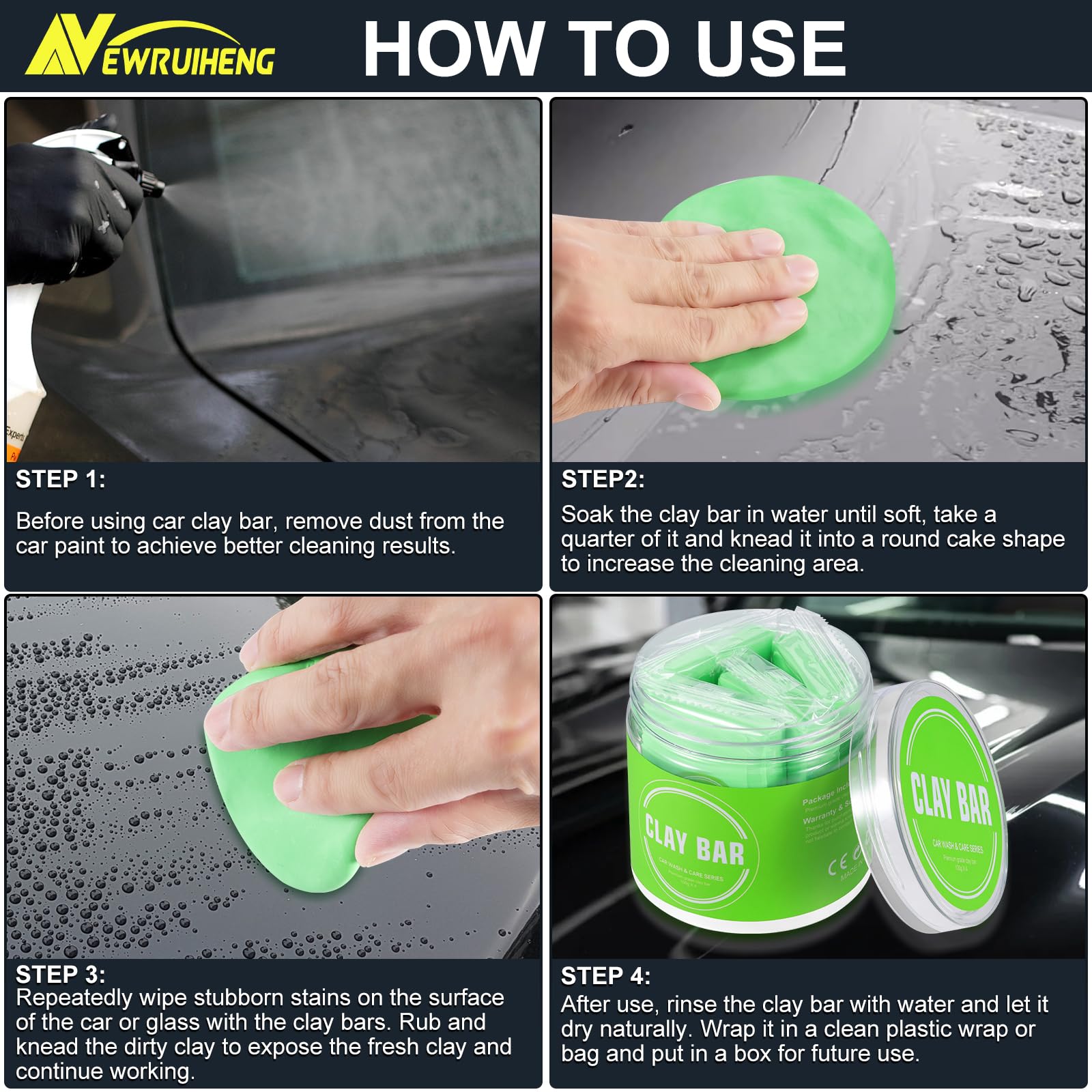 Barre d'argile pour Voituret 4PCS 400g, Auto Car Clay Bar Bars d'argile propres pour Nettoyage Voiture Decontamination Voiture, le soin de la peinture et le nettoyage du verre (1, Vert)
