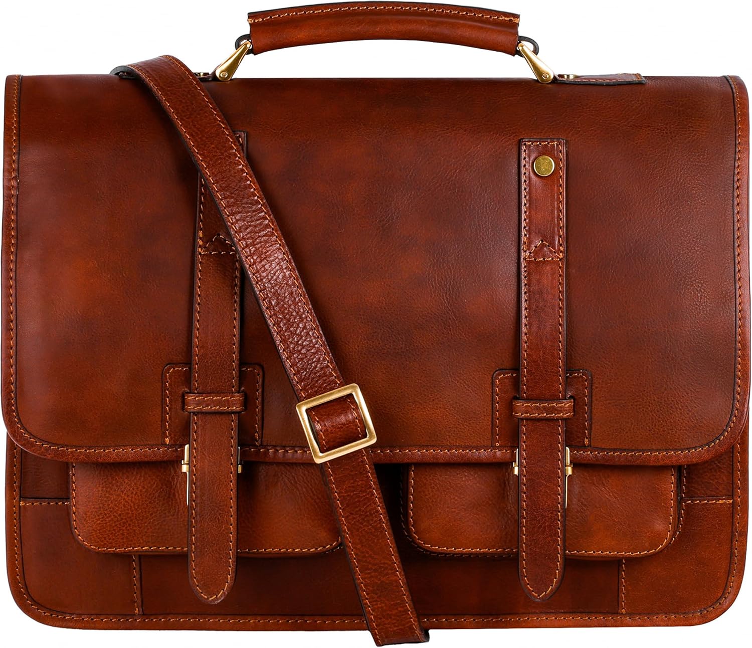 Time Resistance Leather Briefcase – Italian Handmade Leather Laptop Bag – Briefcase Convertible into Backpack