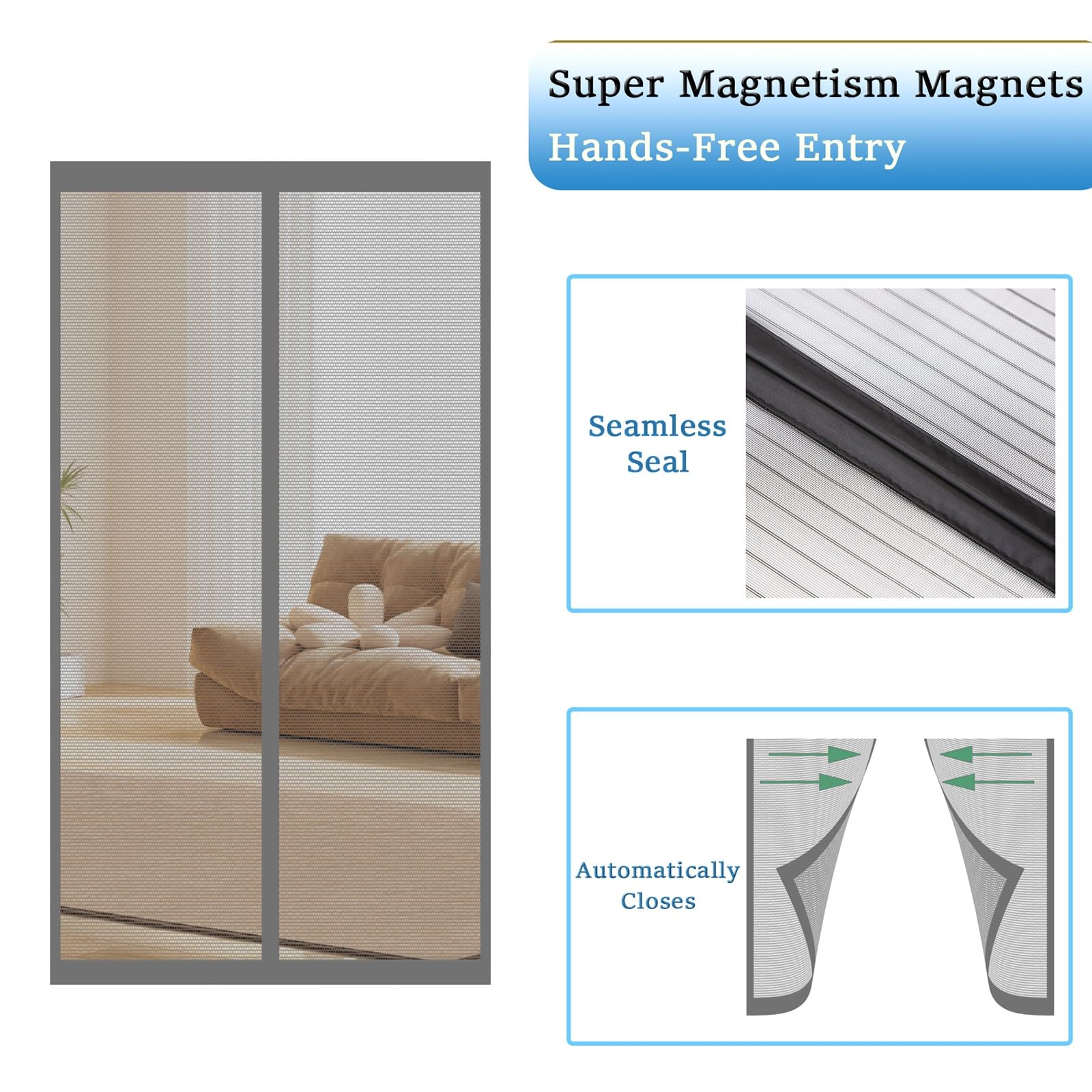 Moustiquaire Porte Fenêtre 320 x 230 cm Sans Perçage, Fermeture Automatique, Maintient L'Air Frais à L'Intérieur, Anti-Insectes Moustiquaire Aimantée pour Porte Exterieur, Gris