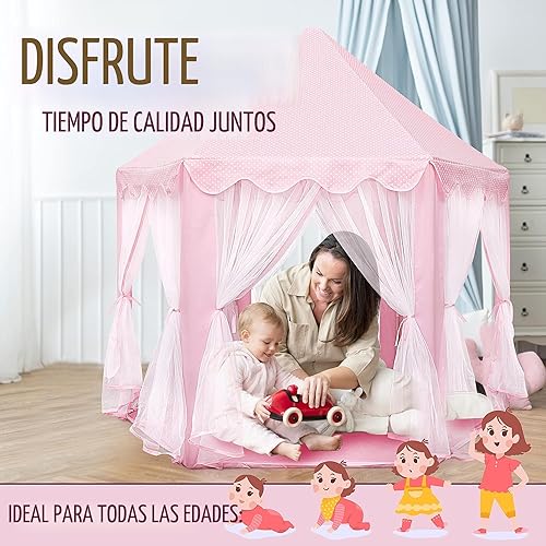Vista 8 de ORIAN Tienda de campaña Princess Castle para niñas con luces LED de estrella, para interiores y exteriores, tienda de campaña grande