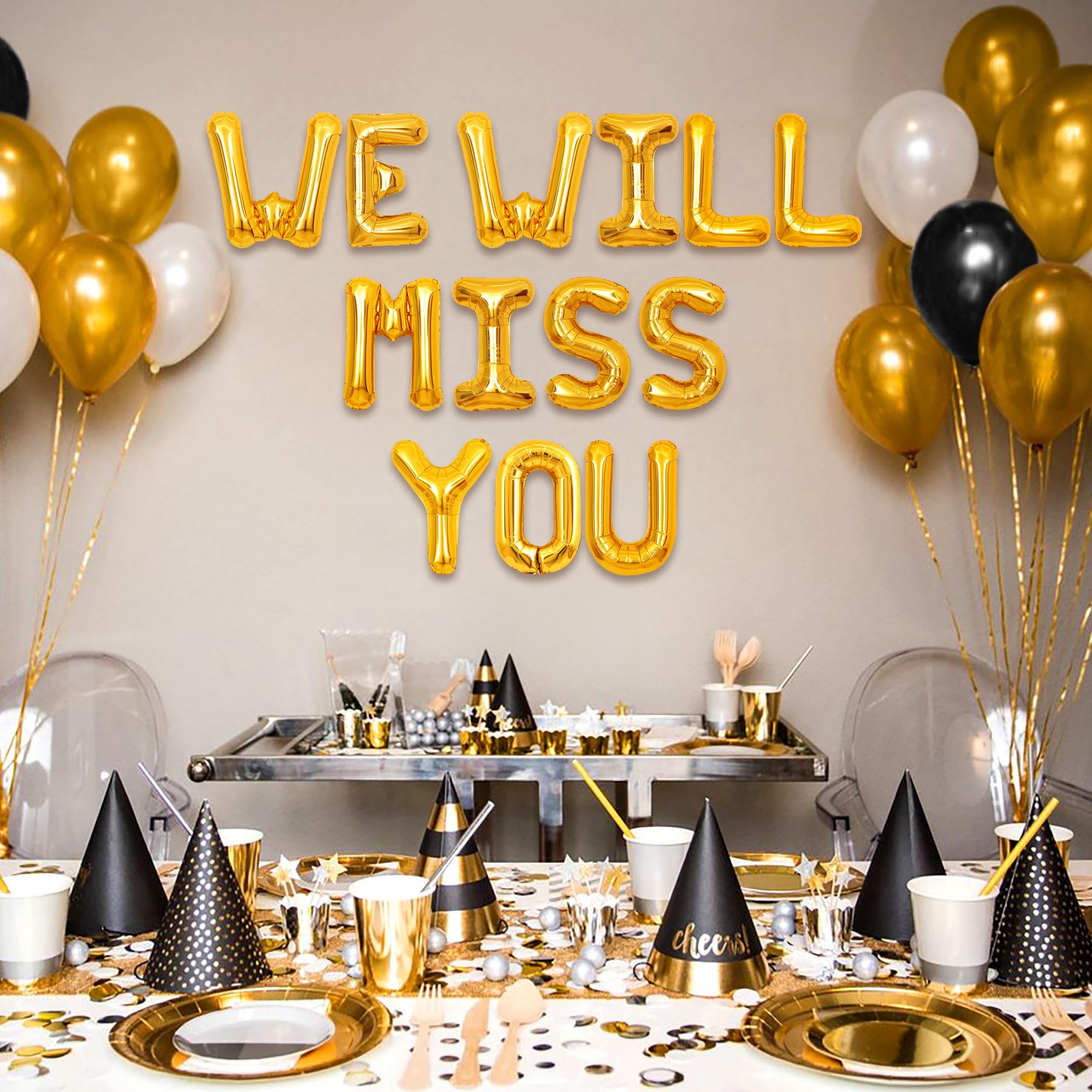 Striscione Con Scritta 'We Will Miss You' E Triangoli Glitter Dorati Per Feste Di Addio - Decorazioni Per Pensionamento, Cambio Lavoro, Laurea, Addio, Con Aghi Di Plastica Per Appenderlo, 3m