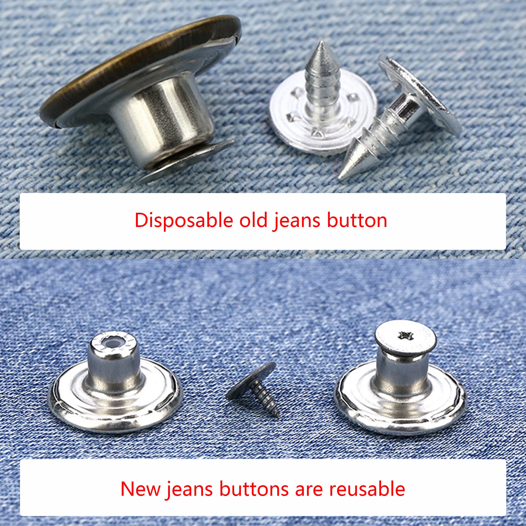 Jeansknöpfe 24 Sets | 17mm Durchmesser | Metall, Ohne Nähen | Mit Schraubenzieher Für Einfache Montage