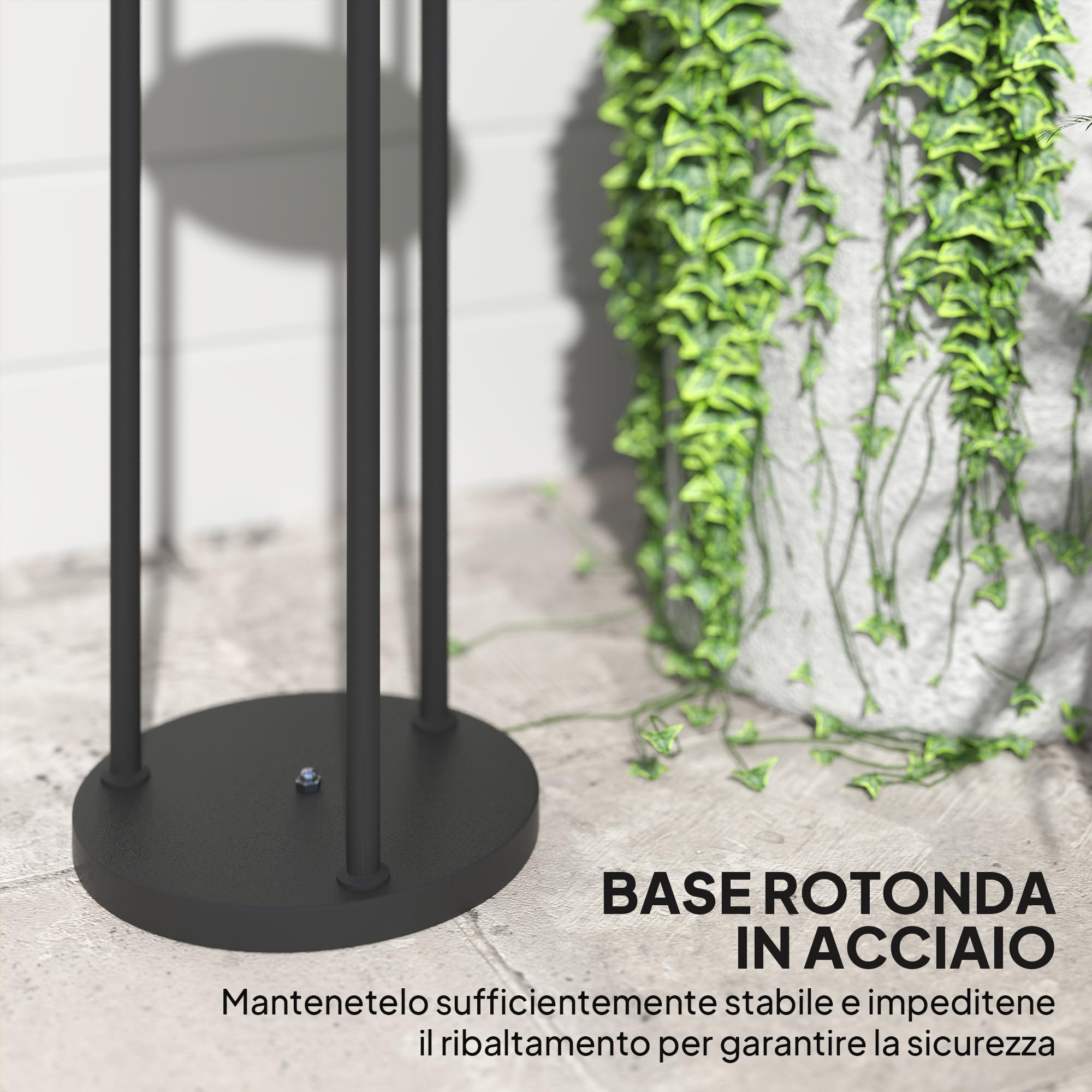 Outsunny Lámpara de Pie Solar de 3 Luces Estilo Boho con Estante Central y Base Redonda, Lámpara de Exterior de Ratán PE y Acero, IP44, para Salón, Dormitorio, Negro y Amarillo
