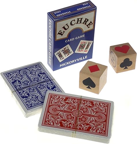 Miniatura 2 de Hickoryville Paquete de cartas de lujo Euchre  2 barajas Euchre en 1 caja 2 dados de marcador de traje y bolsa de almacenamiento de terciopelo