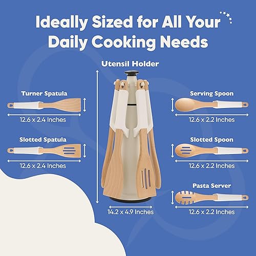 Miniatura 4 de Chef's Path Juego de utensilios de cocina de madera Juego de utensilios de cocina de madera de haya de 5 piezas con soporte de cuchara de silicona,