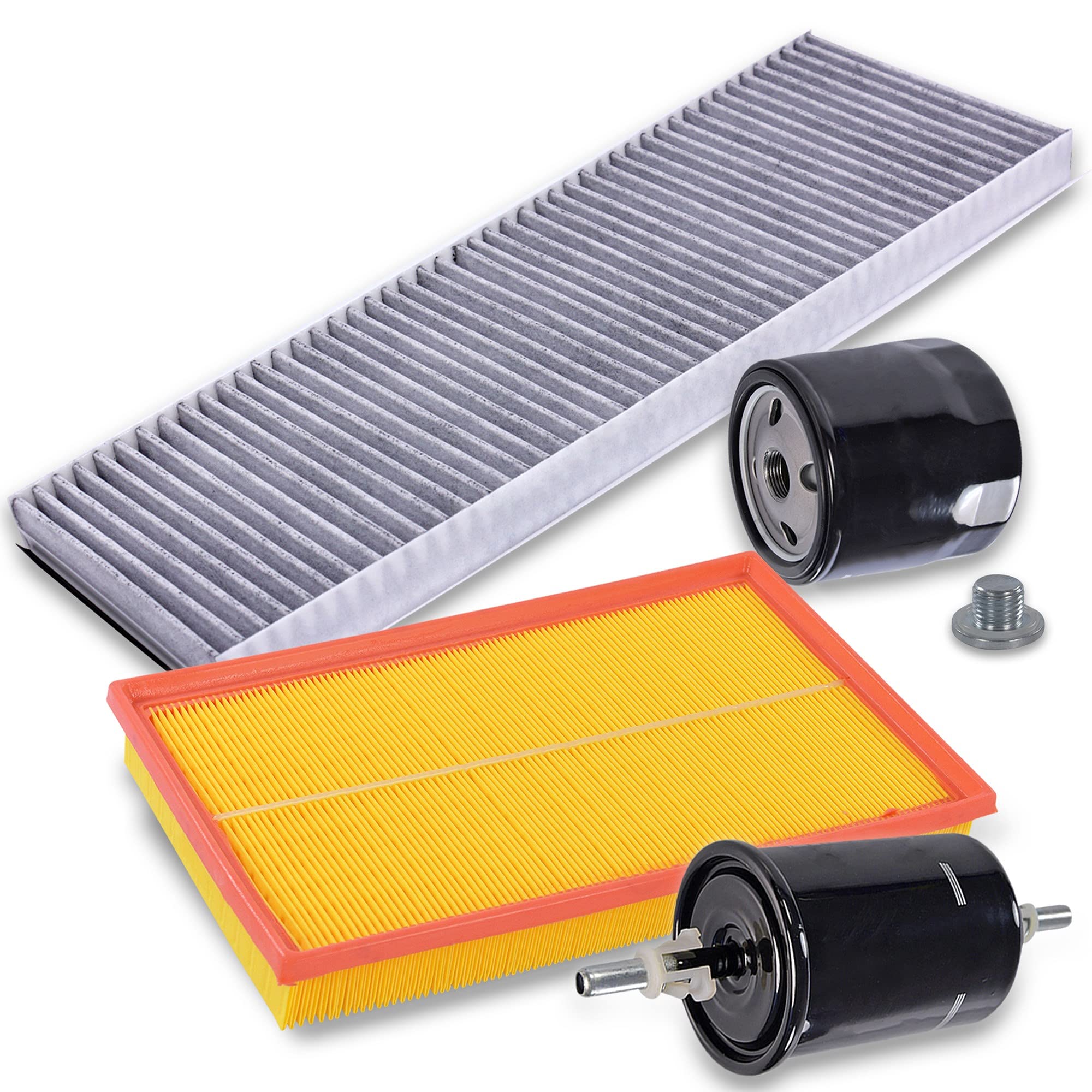 Kit Filtration Entretien Complet – 1 Filtre Huile + 1 Filtre Air + 1 Filtre Habitacle Charbon Actif + 1 Bouchon Vidange – Compatible FIAT 500, 500C, Panda & Ford KA