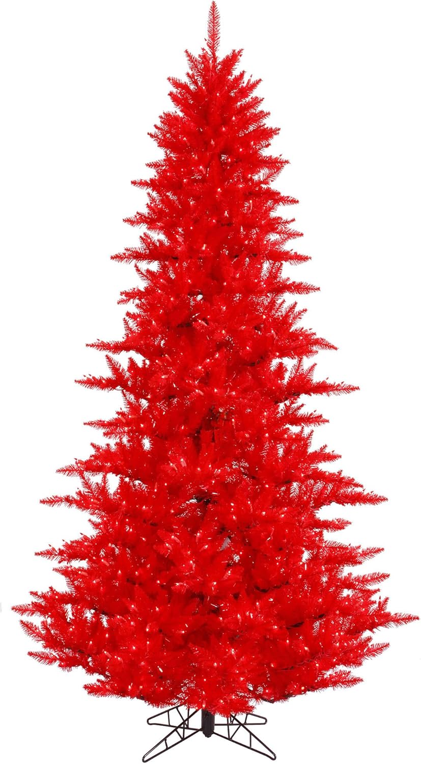 Vickerman 3' Red Fir Artificial Christmas Tree, Red Dura-lit LED Lights, Seasonal Indoor Home Decor