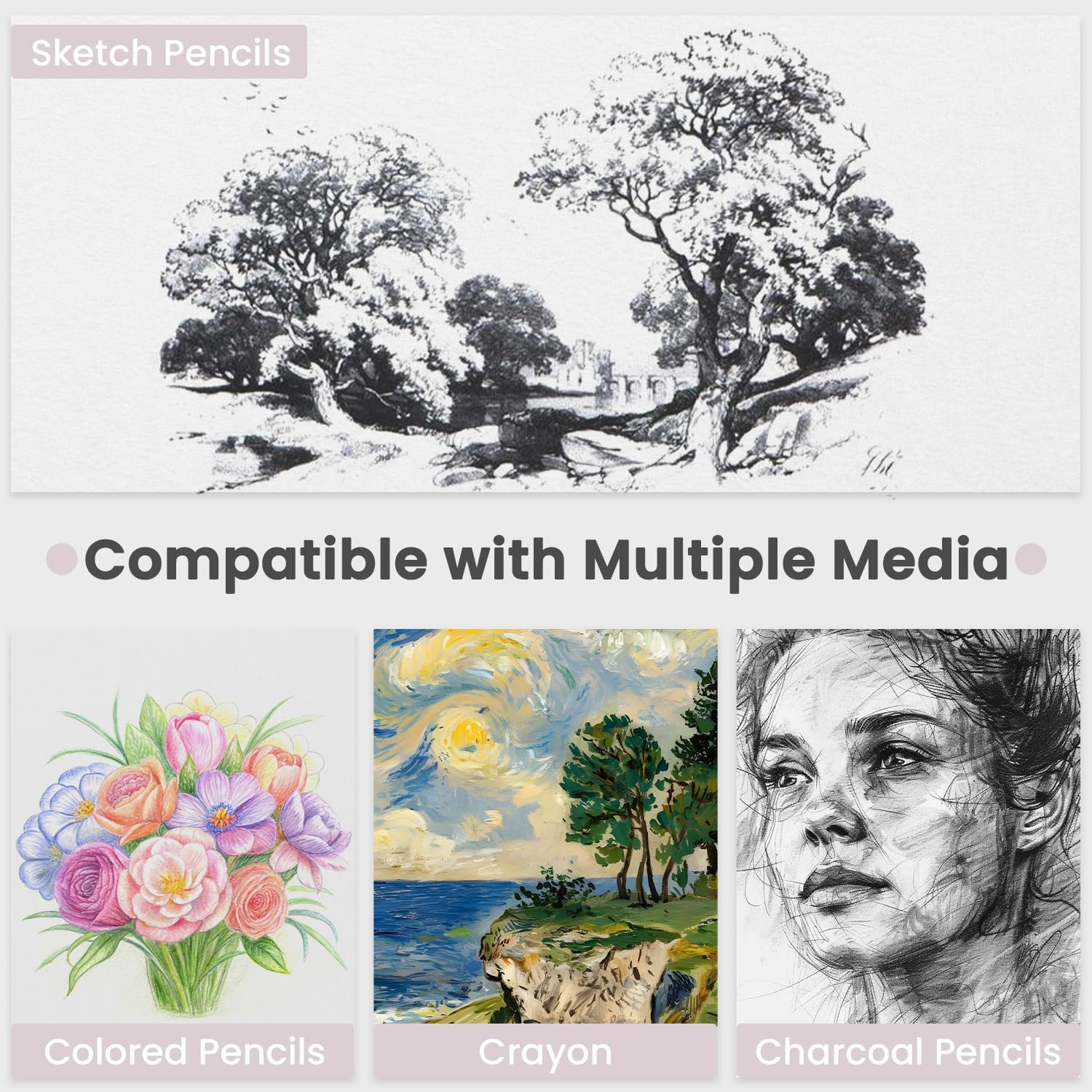 Cute Sketch Book for Kids Ages 8-12 Girls, 1 Pack-100 Sheets Purple Sketch Book 9x12, 68lb/100gsm Cute Sketchbook for Girls, Spiral Sketch Pads for Drawing, Art Supplies for Teens. image 5