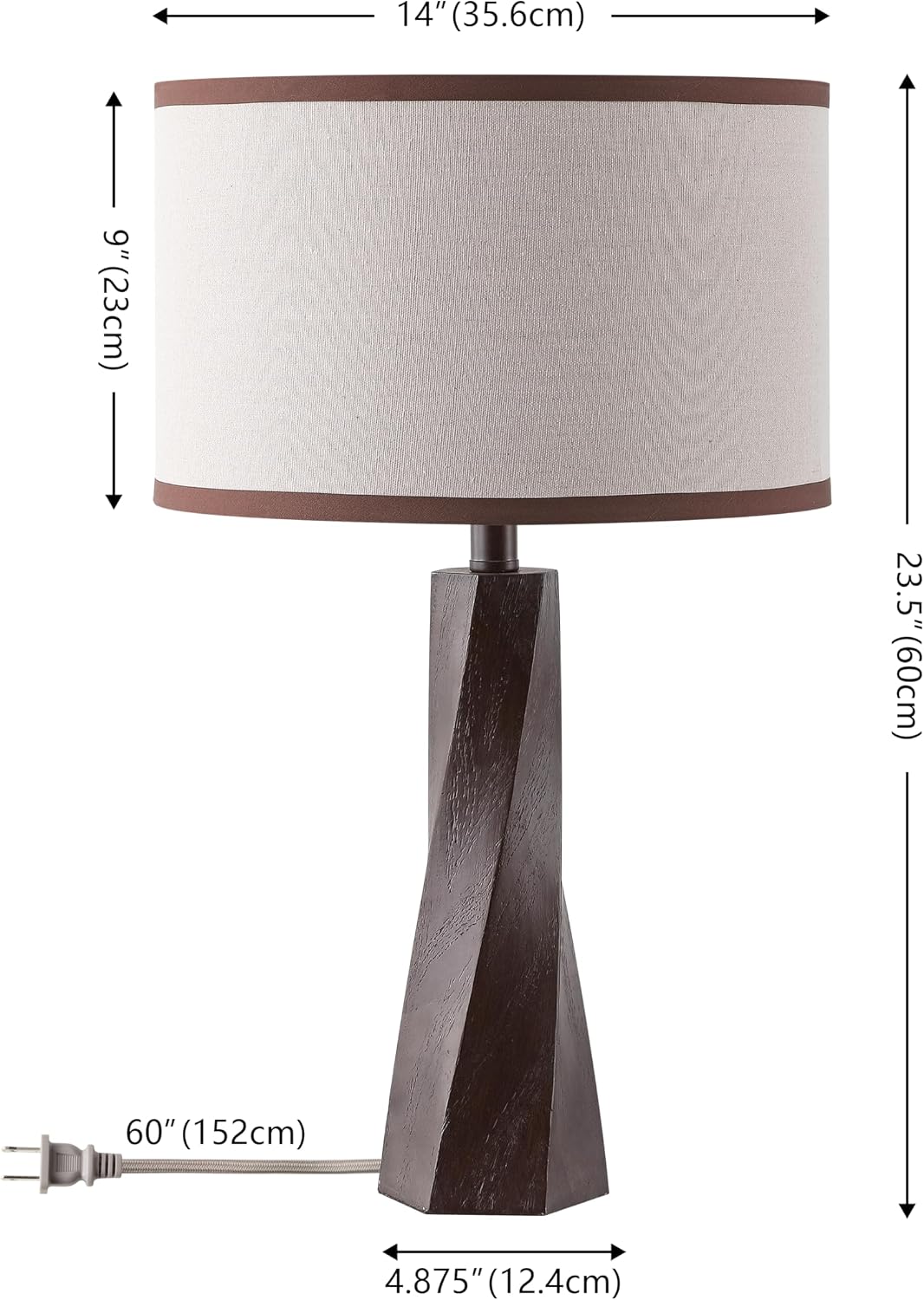 SAFAVIEH Lighting Collection – Enza Walnut 24 Inch Resin Table Lamp with Drum Shade, Contemporary Accent Lighting, Bulb Included (TBL4669A)